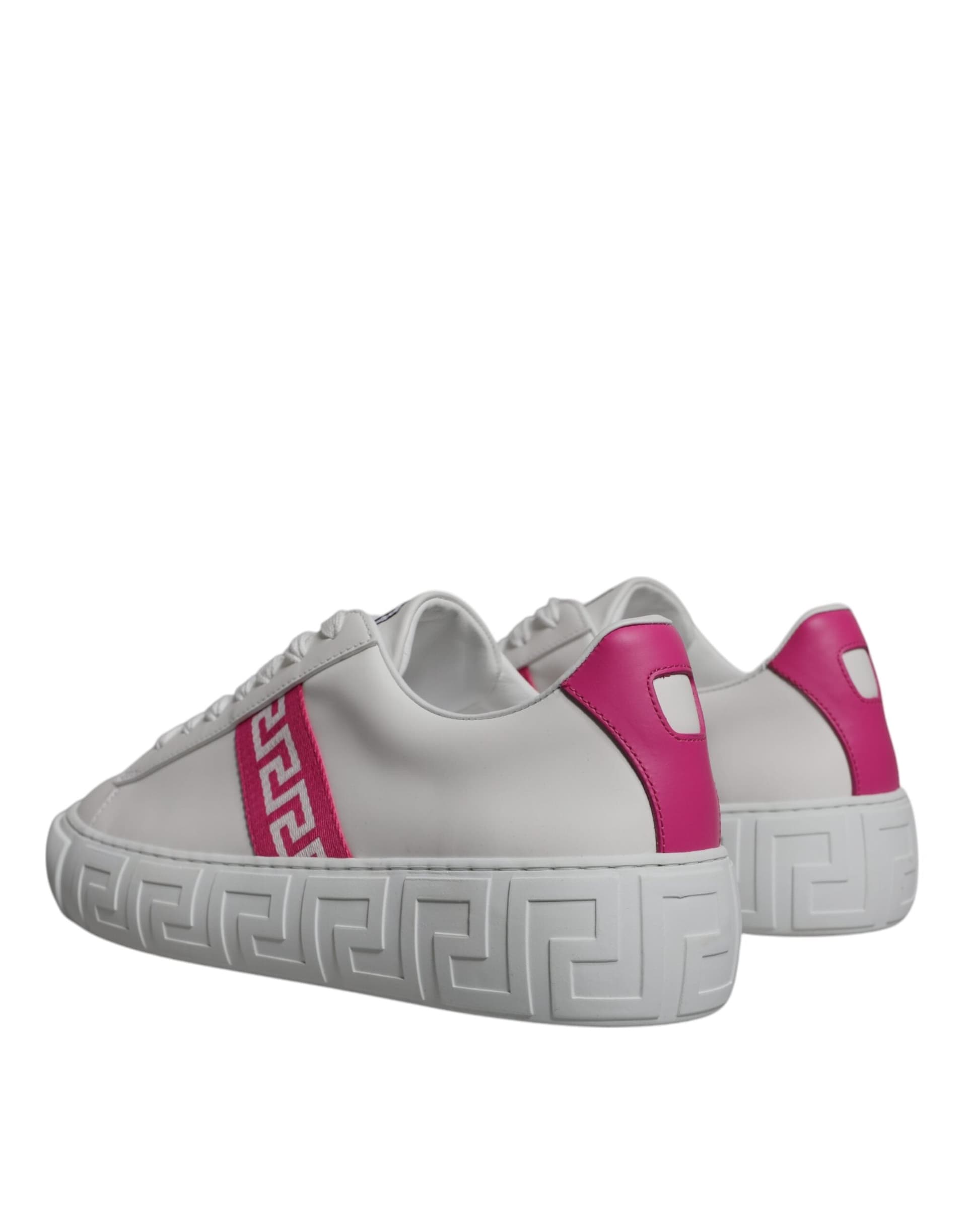 Versace White Pink Greca Print Platform Low Top Sneakers Shoes - 3