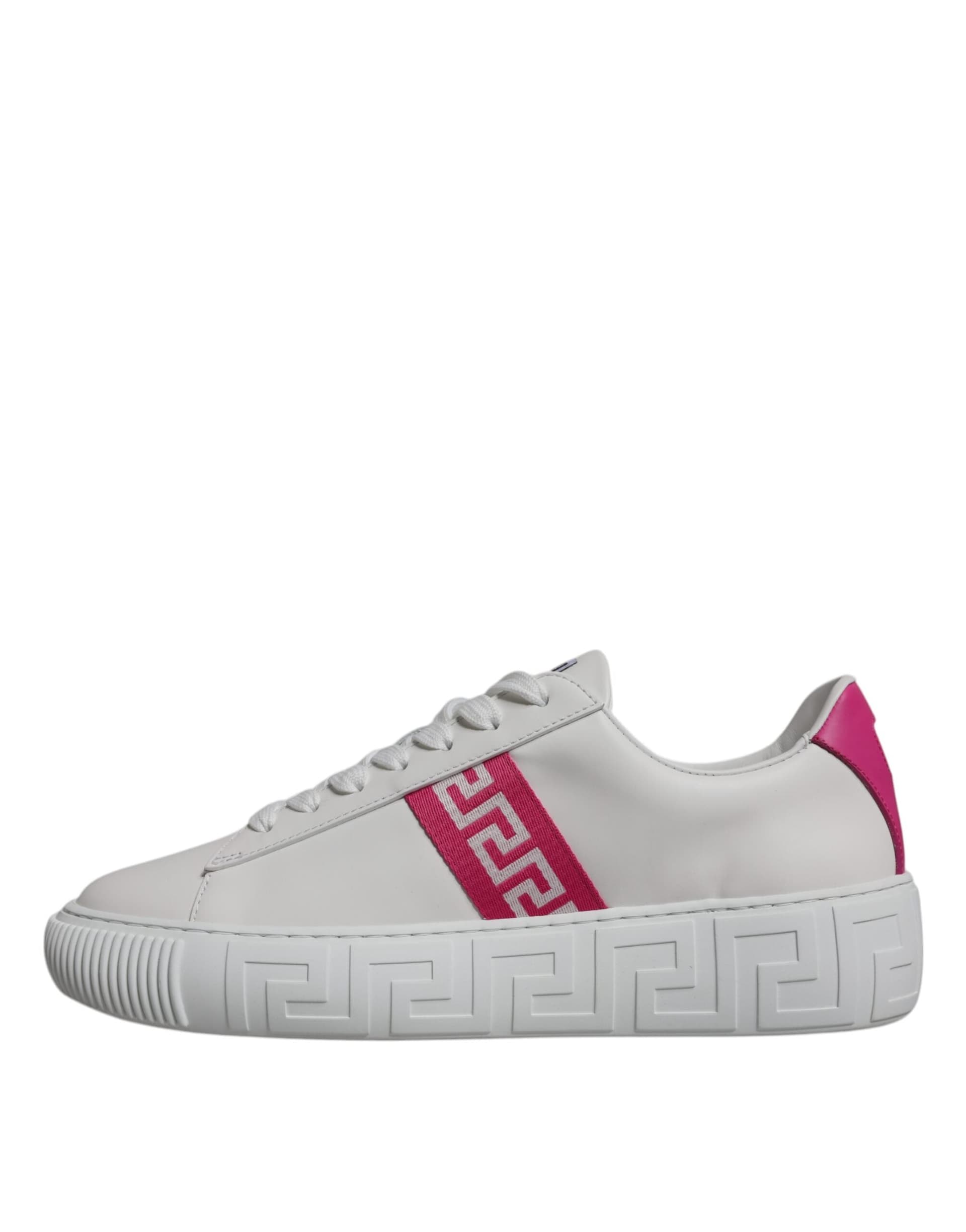Versace White Pink Greca Print Platform Low Top Sneakers Shoes - 4