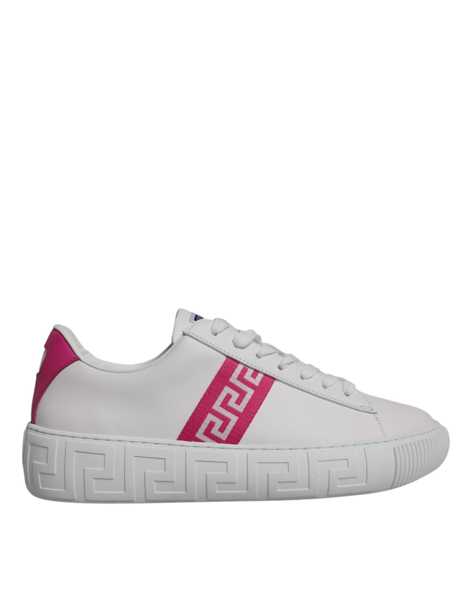 Versace White Pink Greca Print Platform Low Top Sneakers Shoes - 6