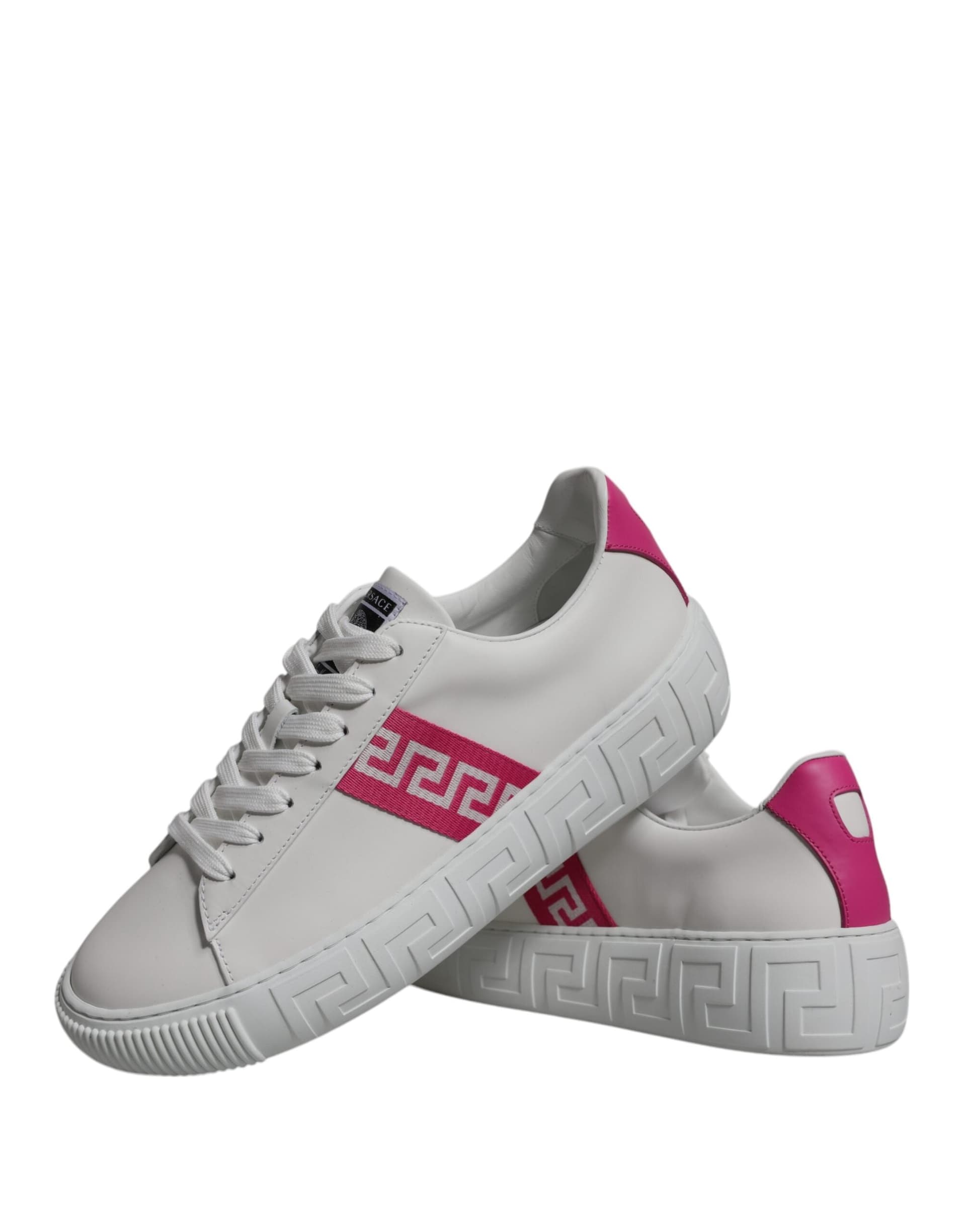 Versace White Pink Greca Print Platform Low Top Sneakers Shoes - 8