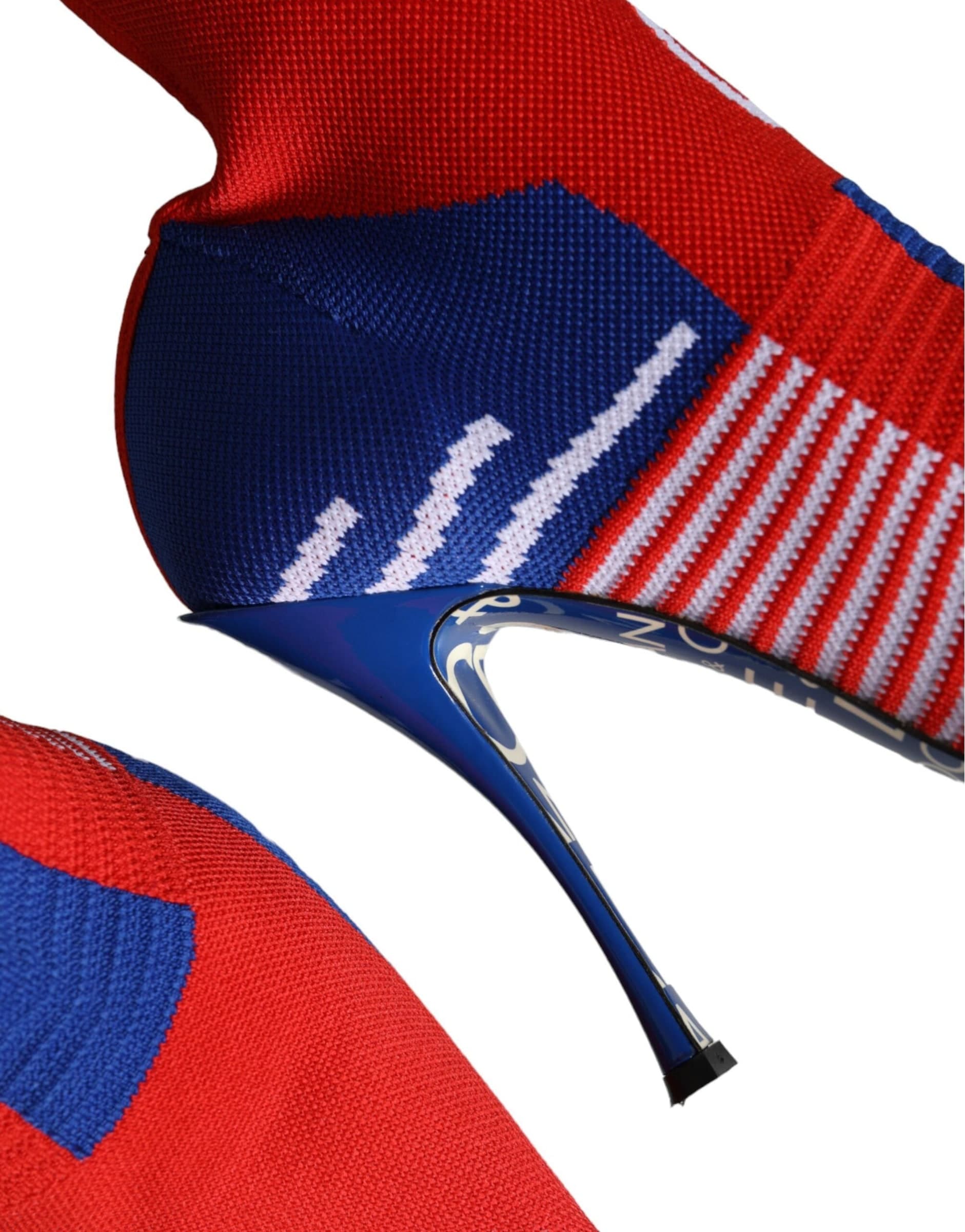 Dolce & Gabbana Red Blue Stretch Sock Style Ankle Boots Logo Shoes - 8
