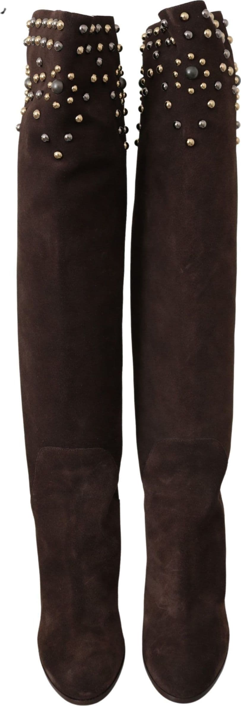 Dolce & Gabbana Brown Suede Studded Knee High Shoes Boots - 3