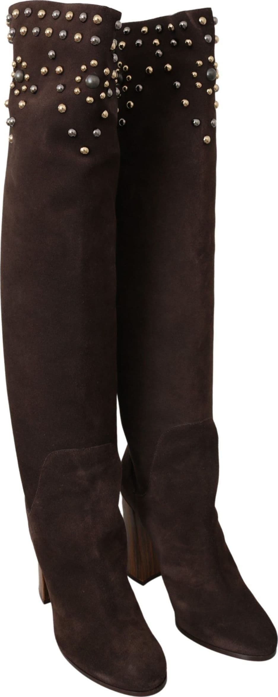 Dolce & Gabbana Brown Suede Studded Knee High Shoes Boots - 4