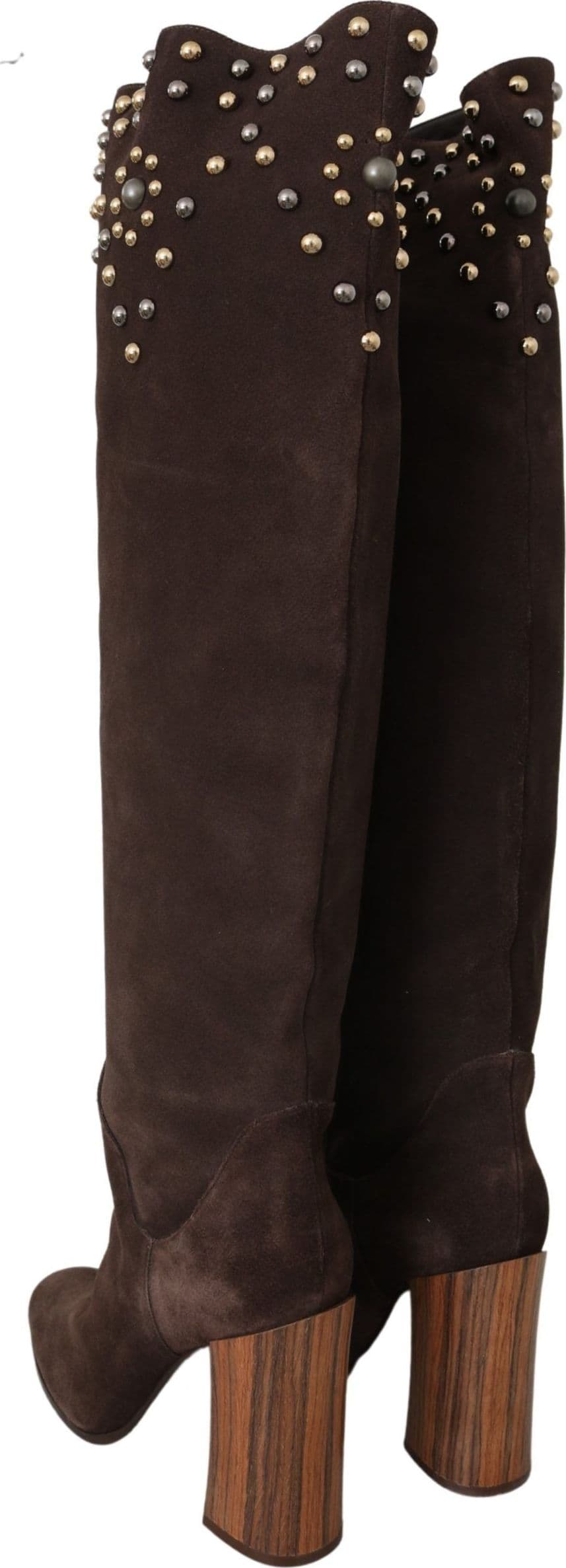 Dolce & Gabbana Brown Suede Studded Knee High Shoes Boots - 5