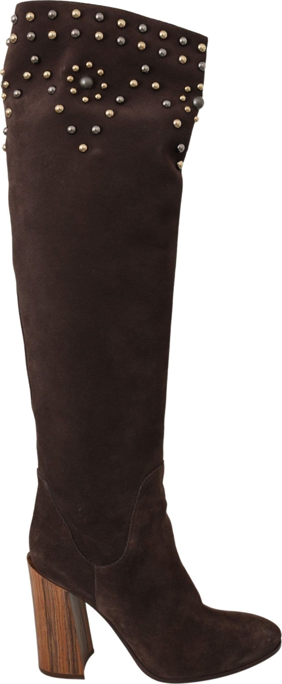 Dolce & Gabbana Brown Suede Studded Knee High Shoes Boots - 6