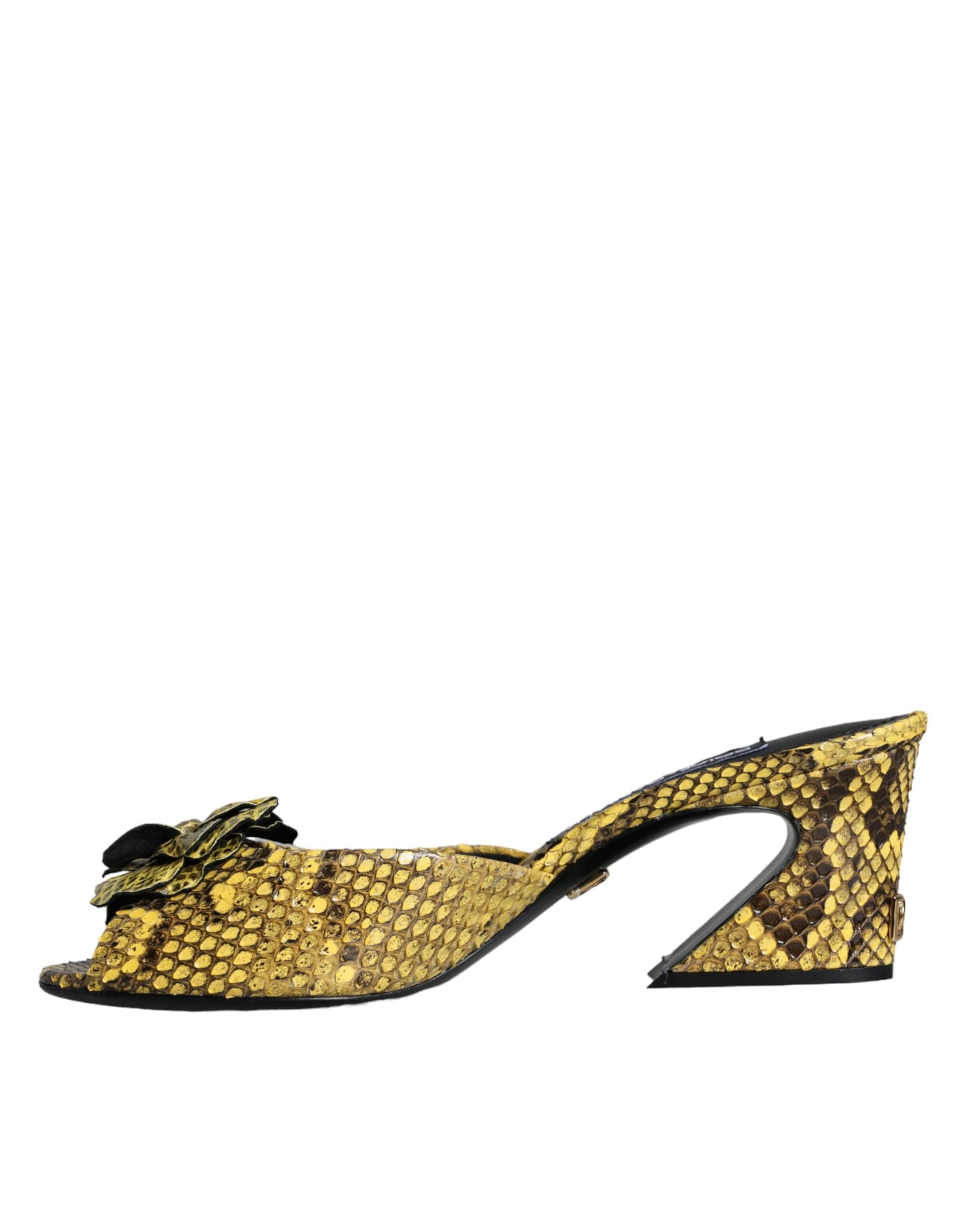 Dolce & Gabbana Yellow Leather Block Heels Slides Shoes - 5