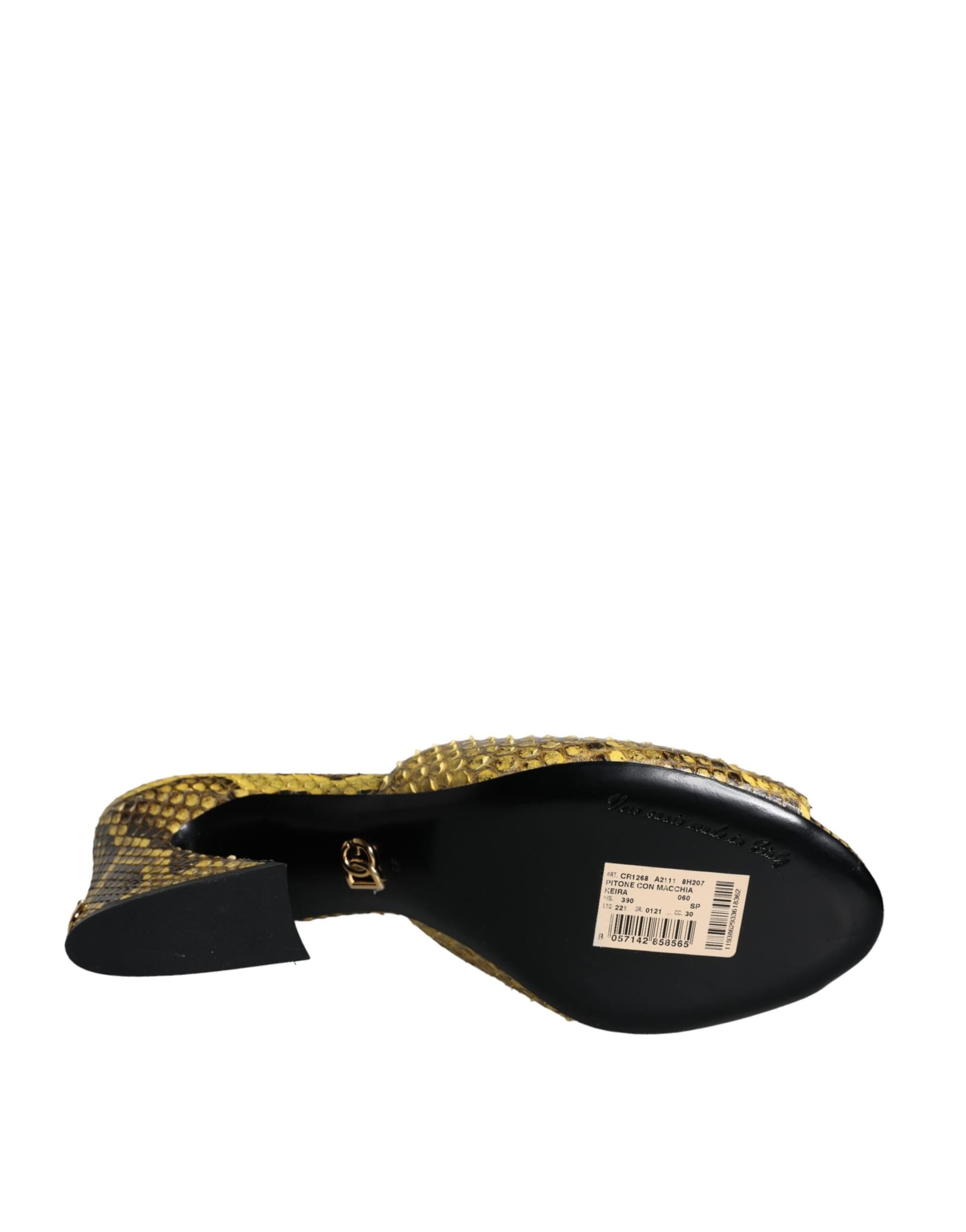Dolce & Gabbana Yellow Leather Block Heels Slides Shoes - 6