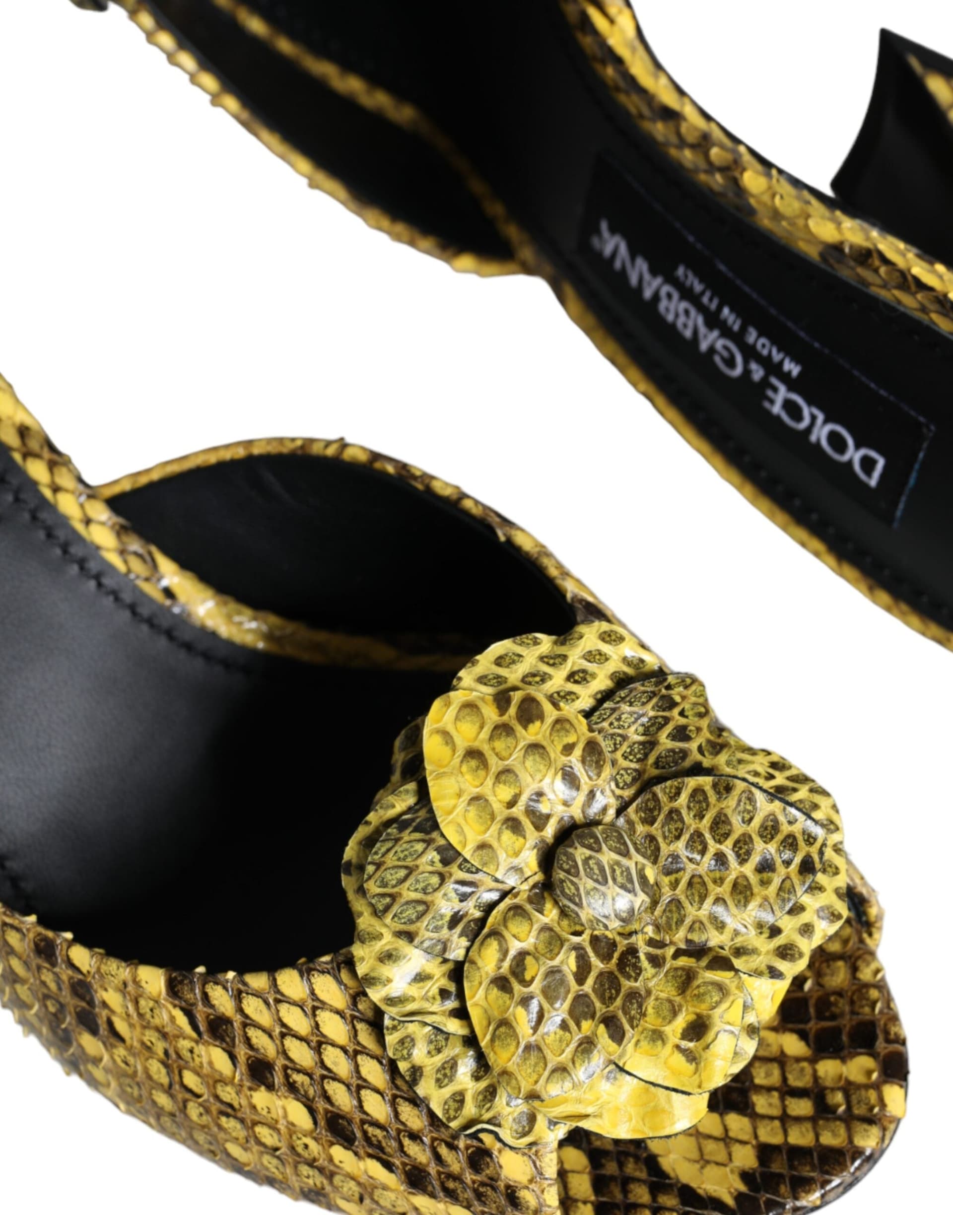 Dolce & Gabbana Yellow Leather Block Heels Slides Shoes - 7