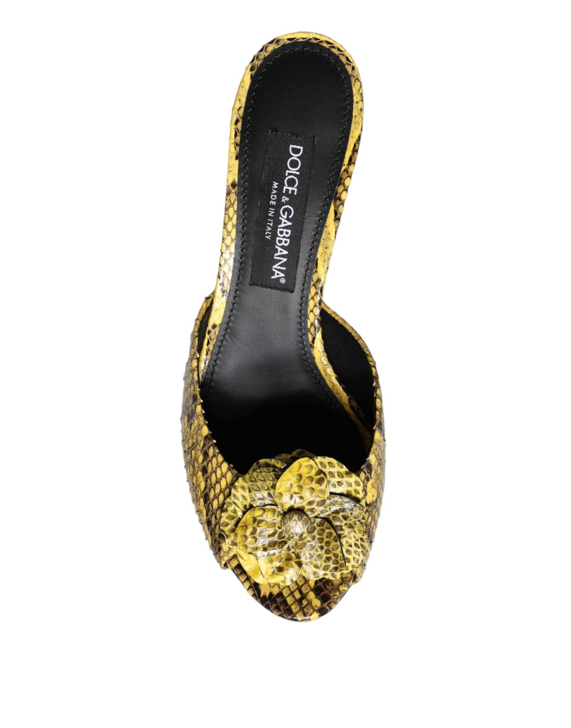 Dolce & Gabbana Yellow Leather Block Heels Slides Shoes - 8