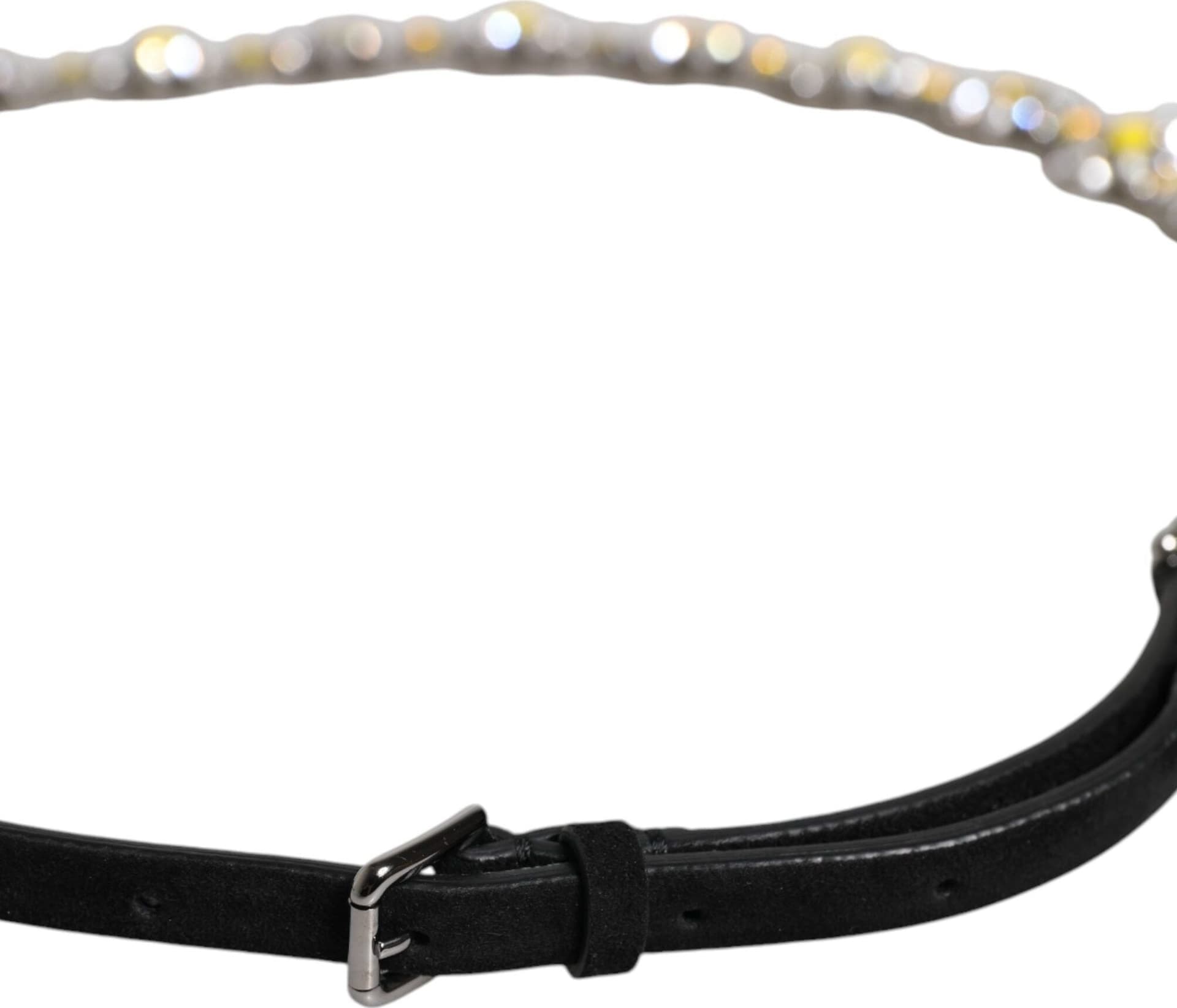 Dolce & Gabbana Black Leather Daisy Crystal Embellish Waist Belt - 3