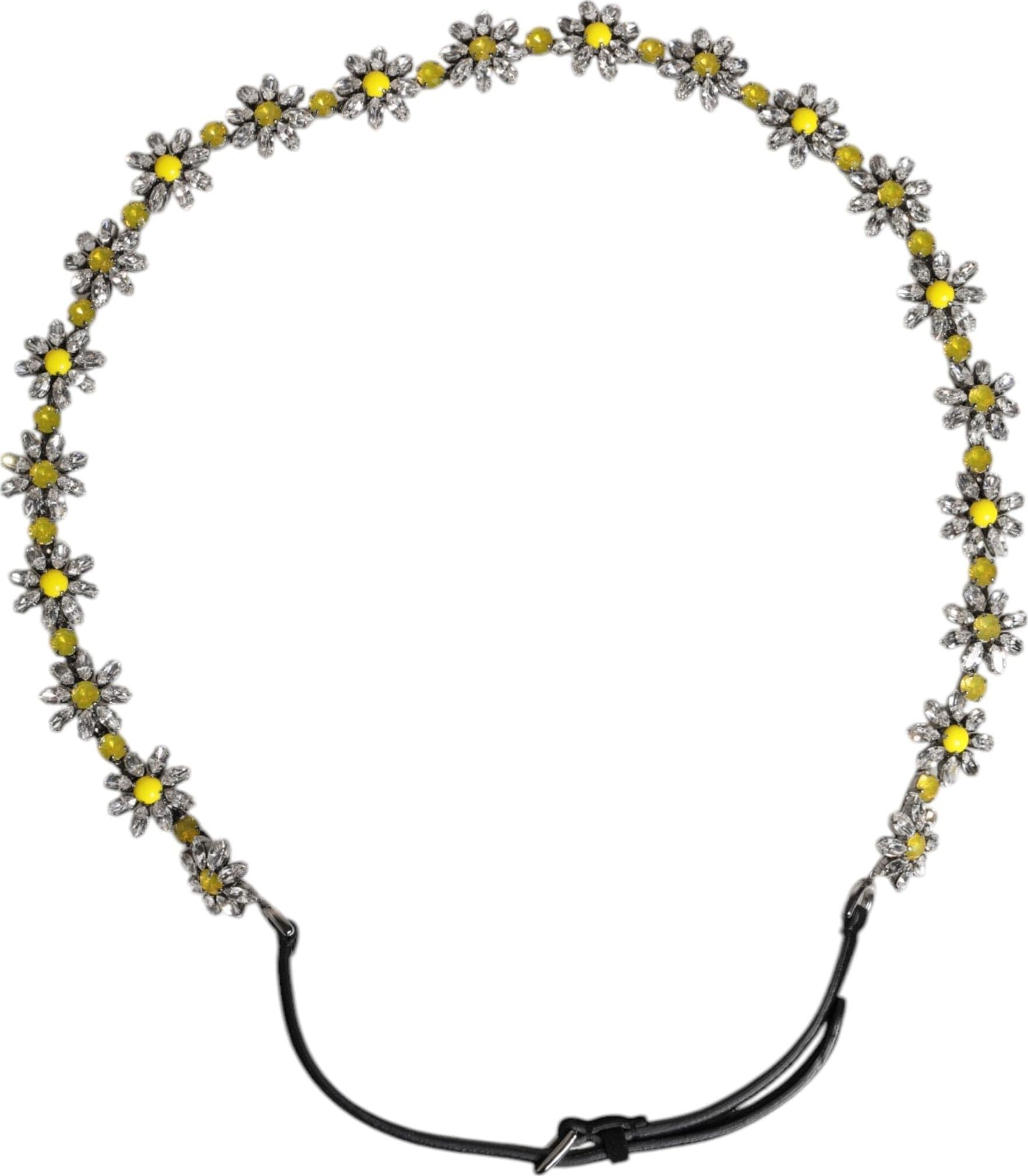 Dolce & Gabbana Black Leather Daisy Crystal Embellish Waist Belt - 4