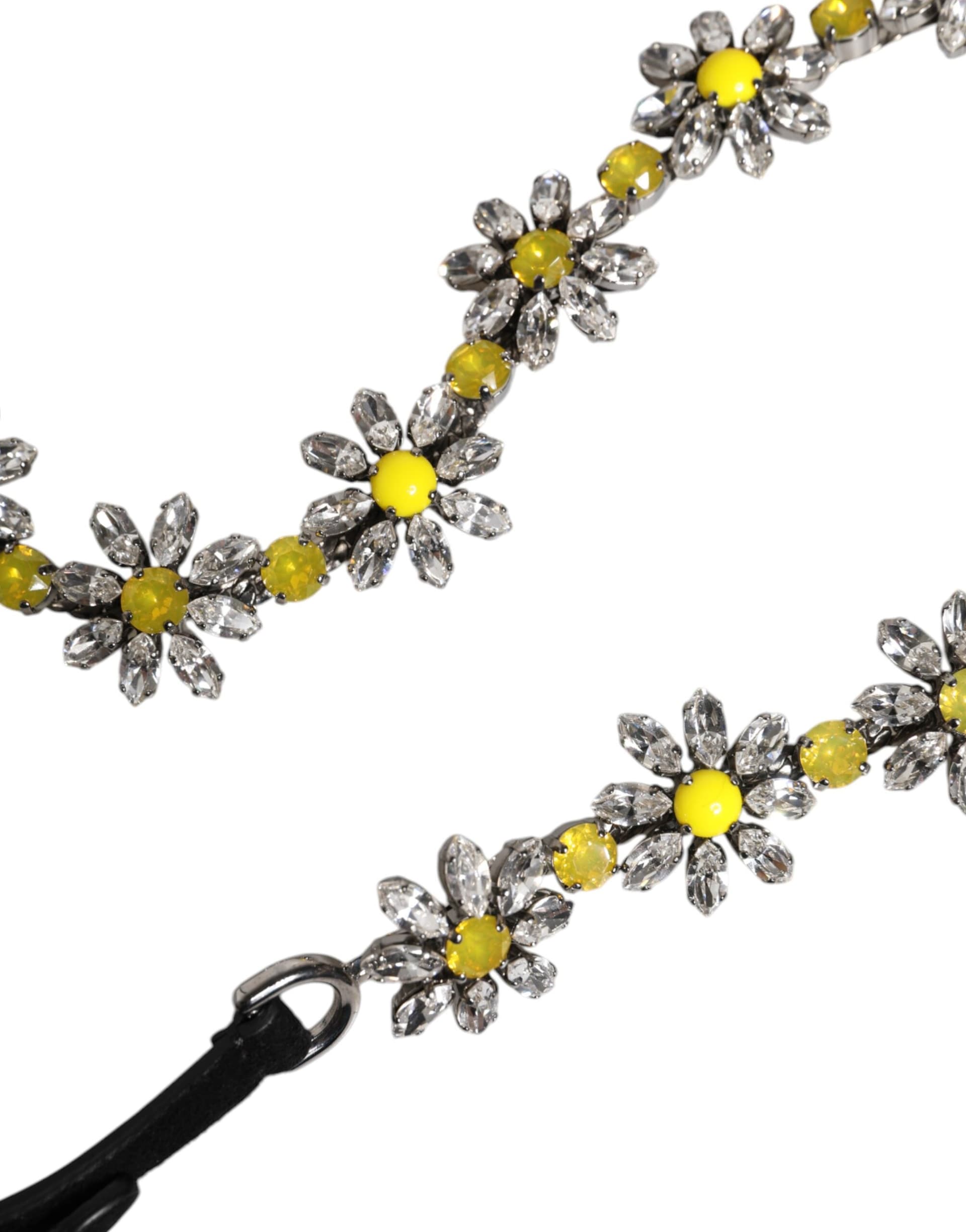 Dolce & Gabbana Black Leather Daisy Crystal Embellish Waist Belt - 5