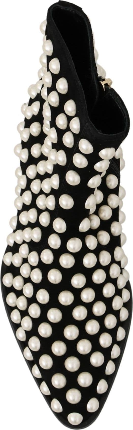 Dolce & Gabbana Black Suede Pearl Studs Boots Shoes - 2