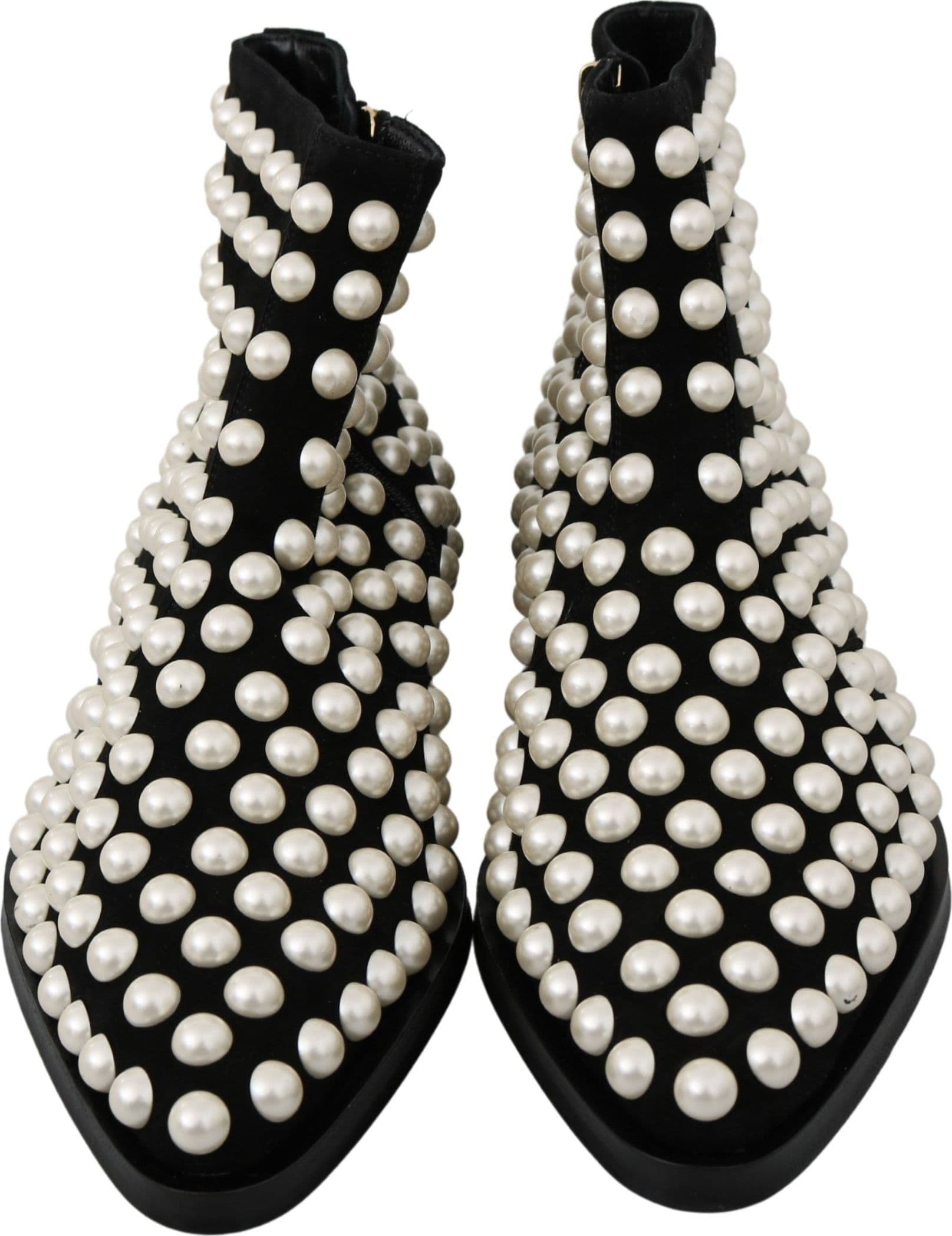Dolce & Gabbana Black Suede Pearl Studs Boots Shoes - 3