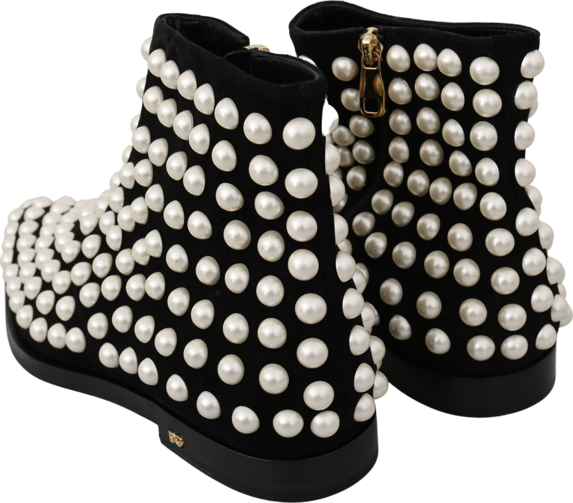 Dolce & Gabbana Black Suede Pearl Studs Boots Shoes - 5