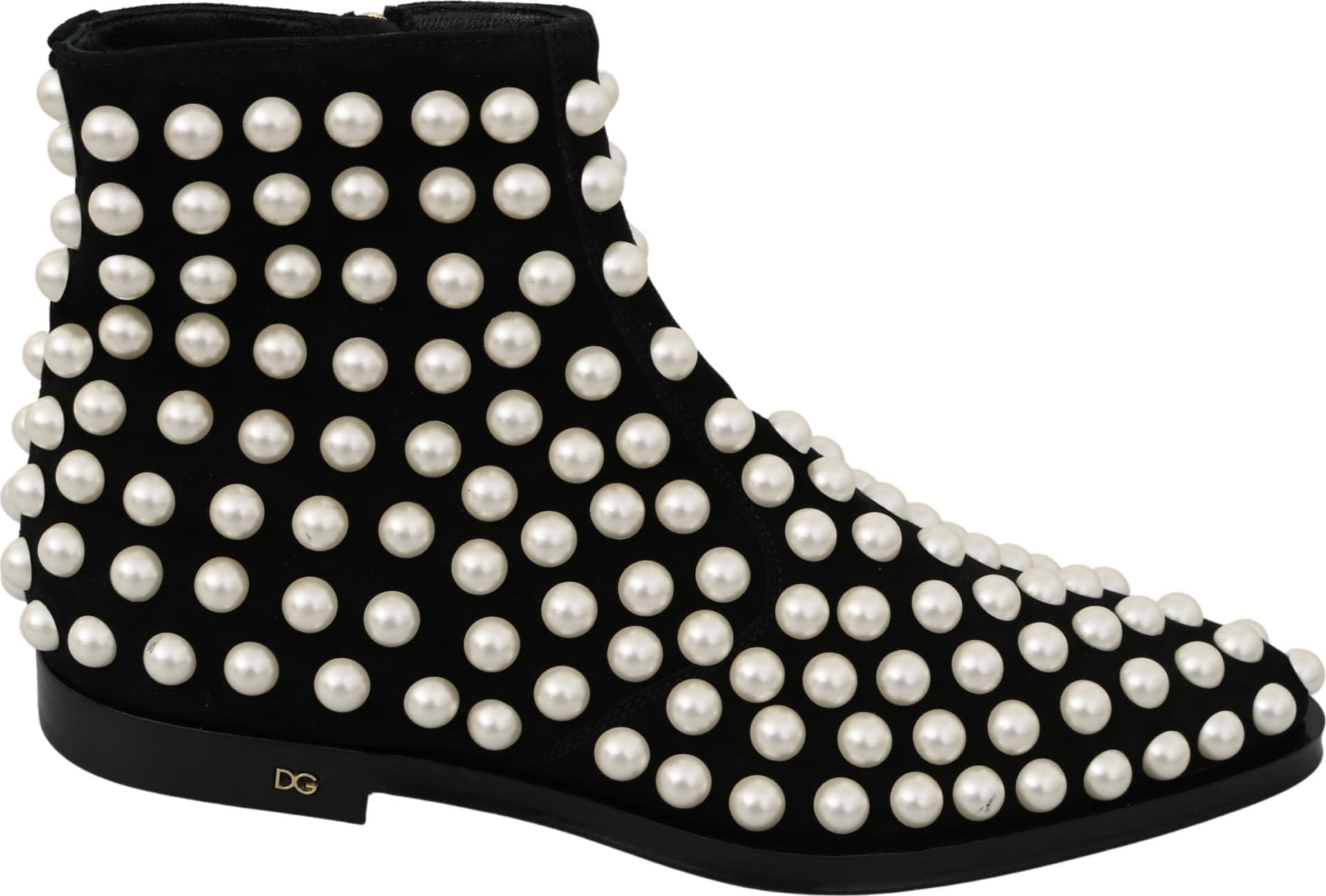 Dolce & Gabbana Black Suede Pearl Studs Boots Shoes - 6