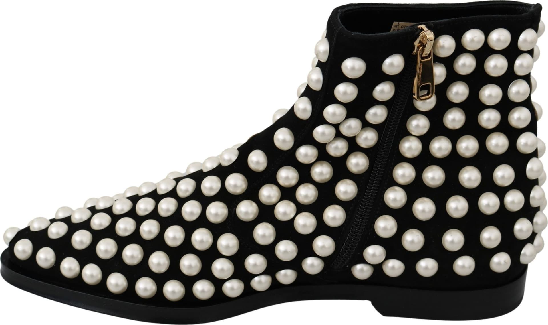Dolce & Gabbana Black Suede Pearl Studs Boots Shoes - 7