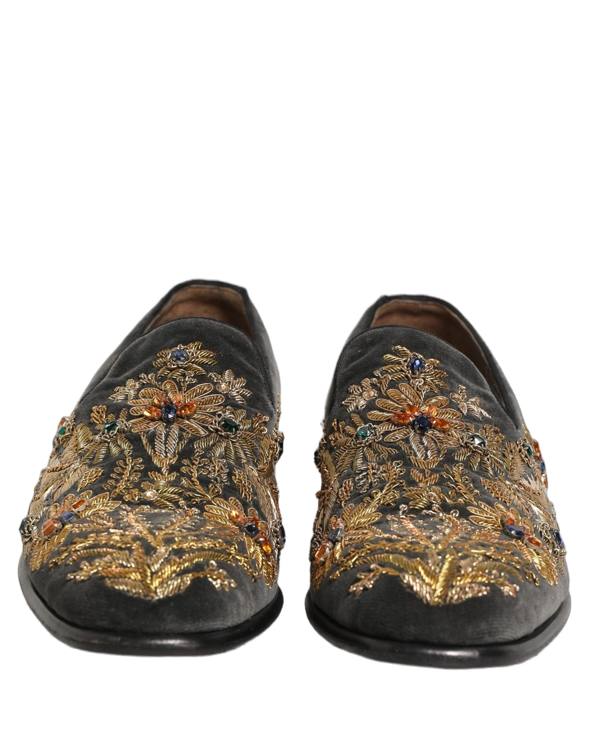 Dolce & Gabbana Black Velvet Embellished Dress Loafers Shoes - 2