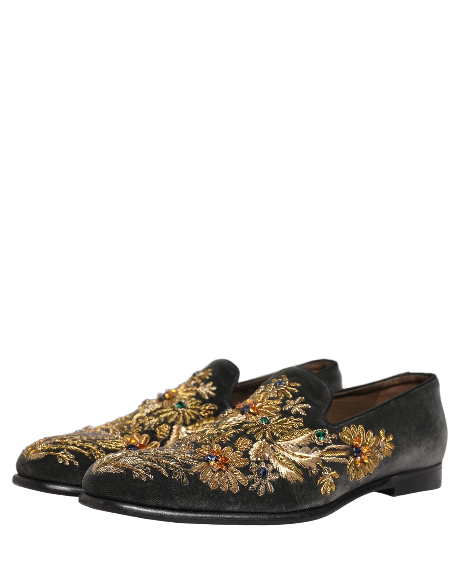 Dolce & Gabbana Black Velvet Embellished Dress Loafers Shoes - 4