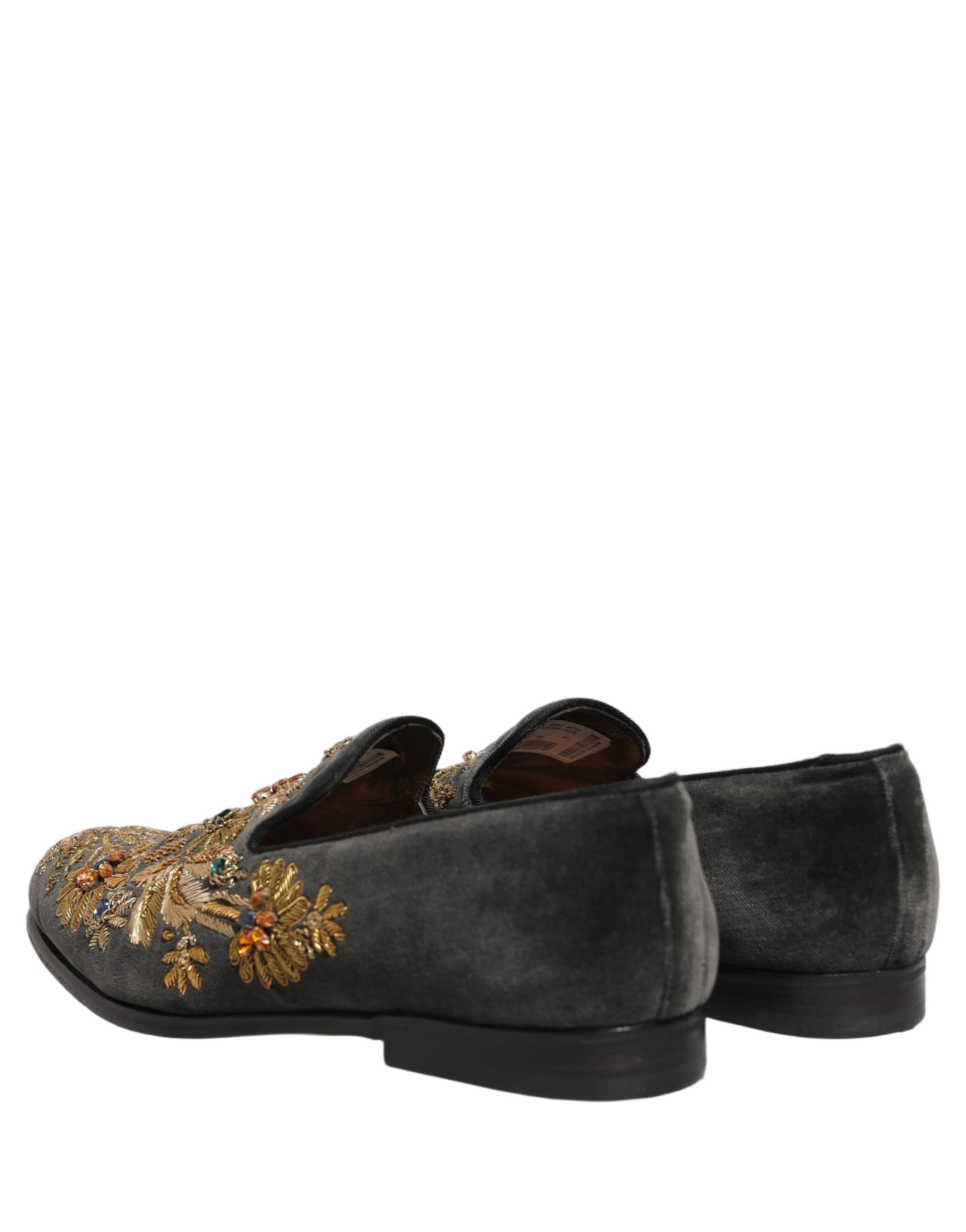 Dolce & Gabbana Black Velvet Embellished Dress Loafers Shoes - 5