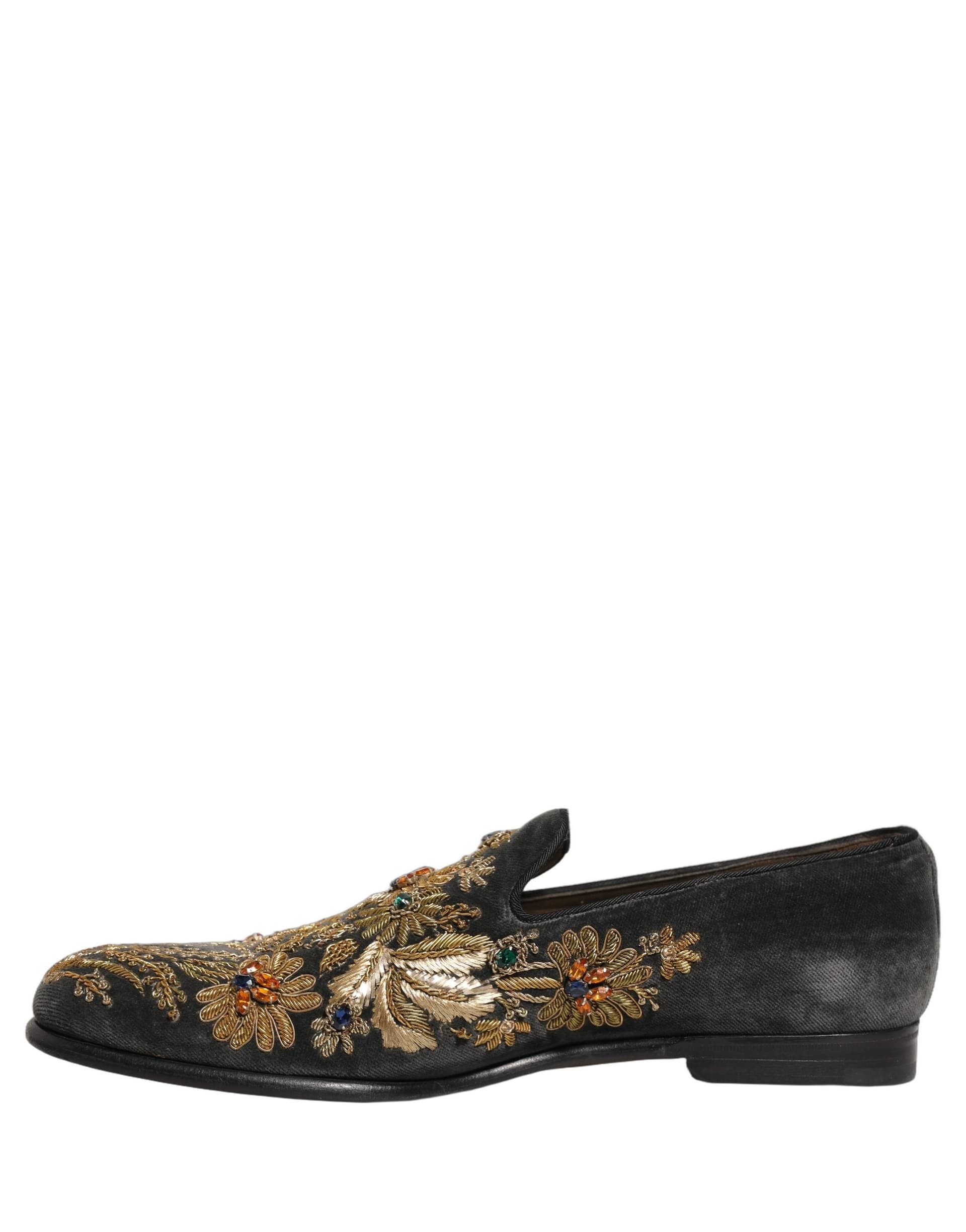 Dolce & Gabbana Black Velvet Embellished Dress Loafers Shoes - 6