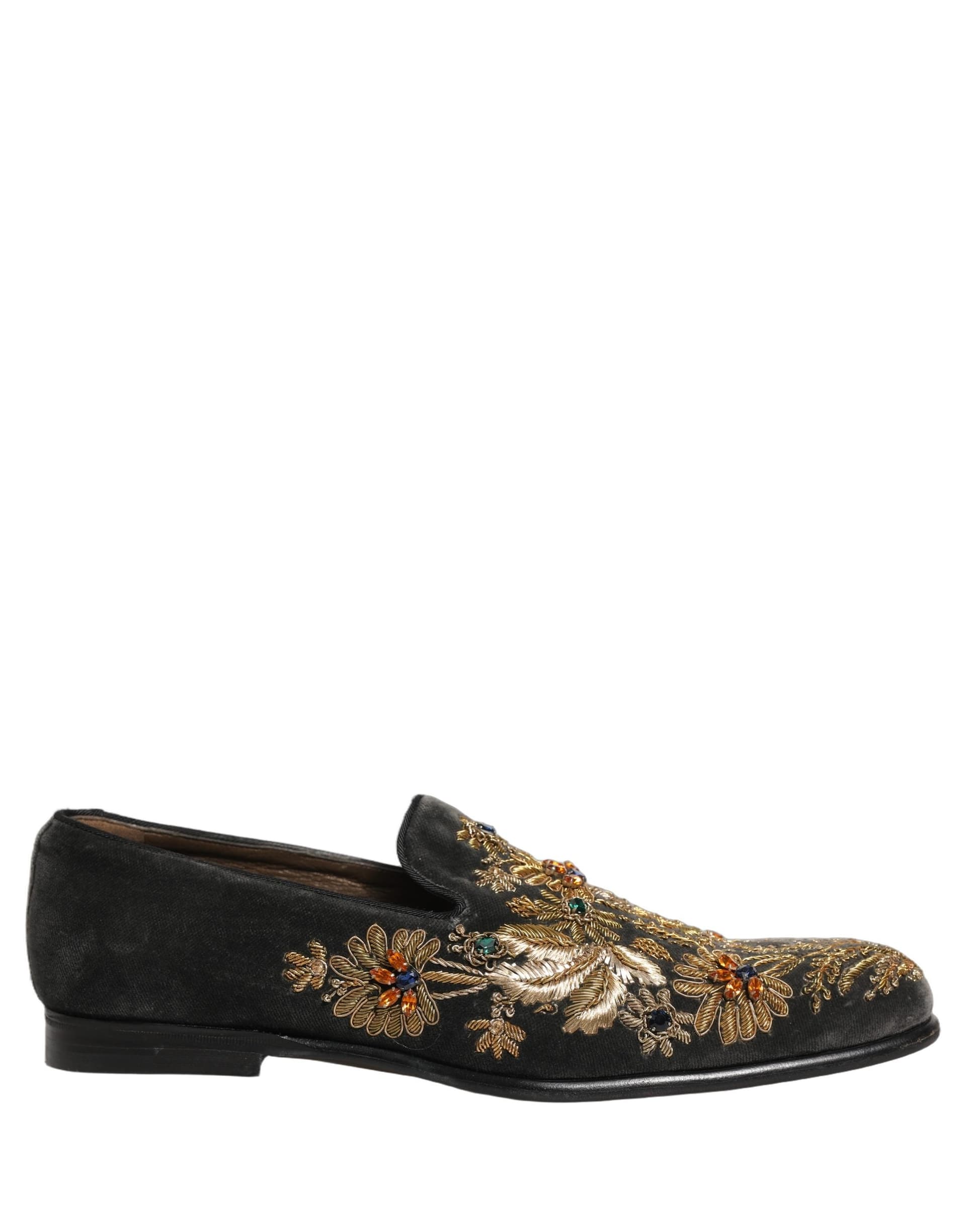 Dolce & Gabbana Black Velvet Embellished Dress Loafers Shoes - 7