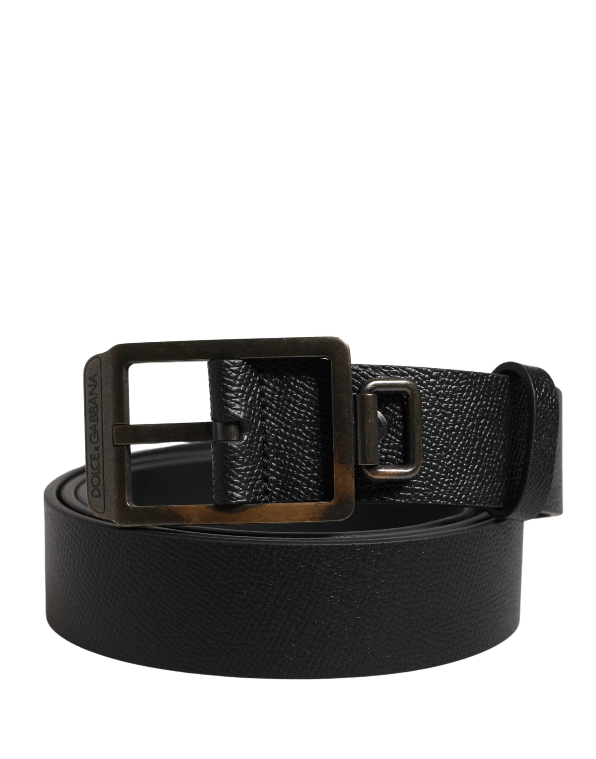 Dolce & Gabbana Black Calf Leather Gold Metal Buckle  Belt - 2