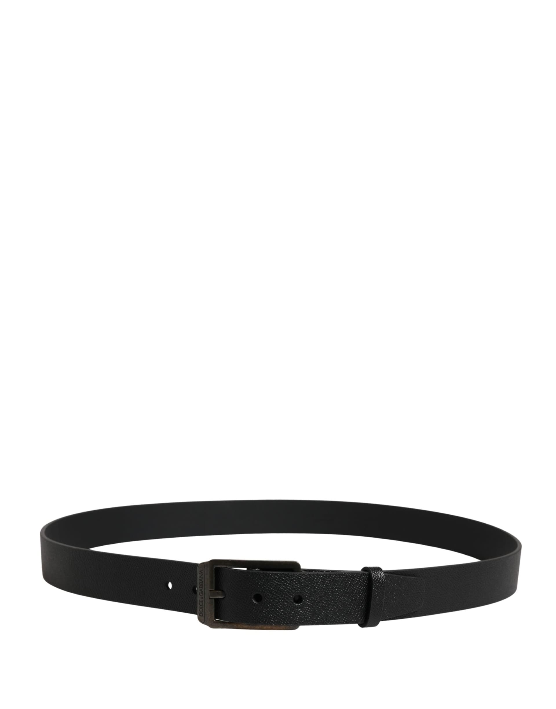 Dolce & Gabbana Black Calf Leather Gold Metal Buckle  Belt - 3