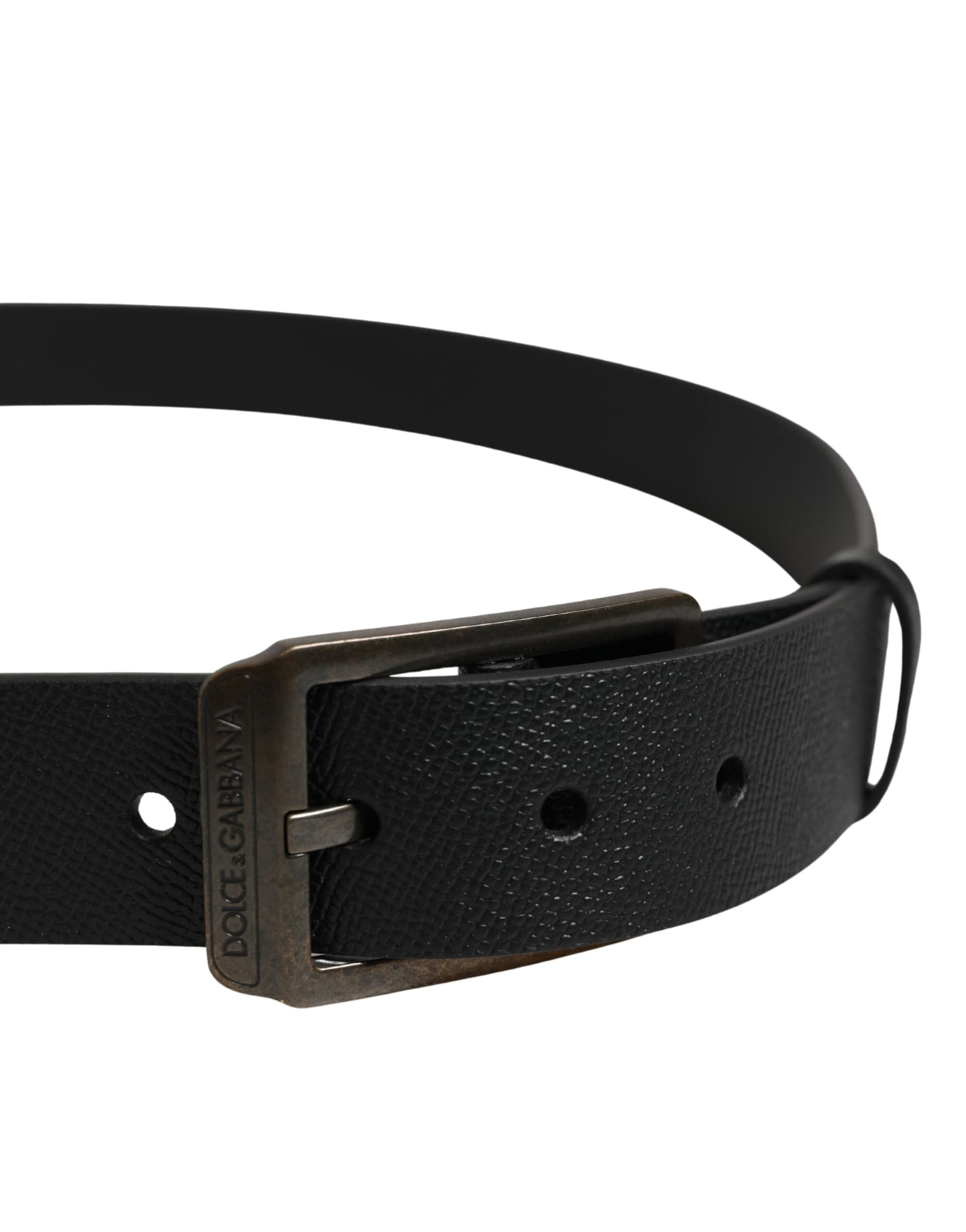 Dolce & Gabbana Black Calf Leather Gold Metal Buckle  Belt - 4