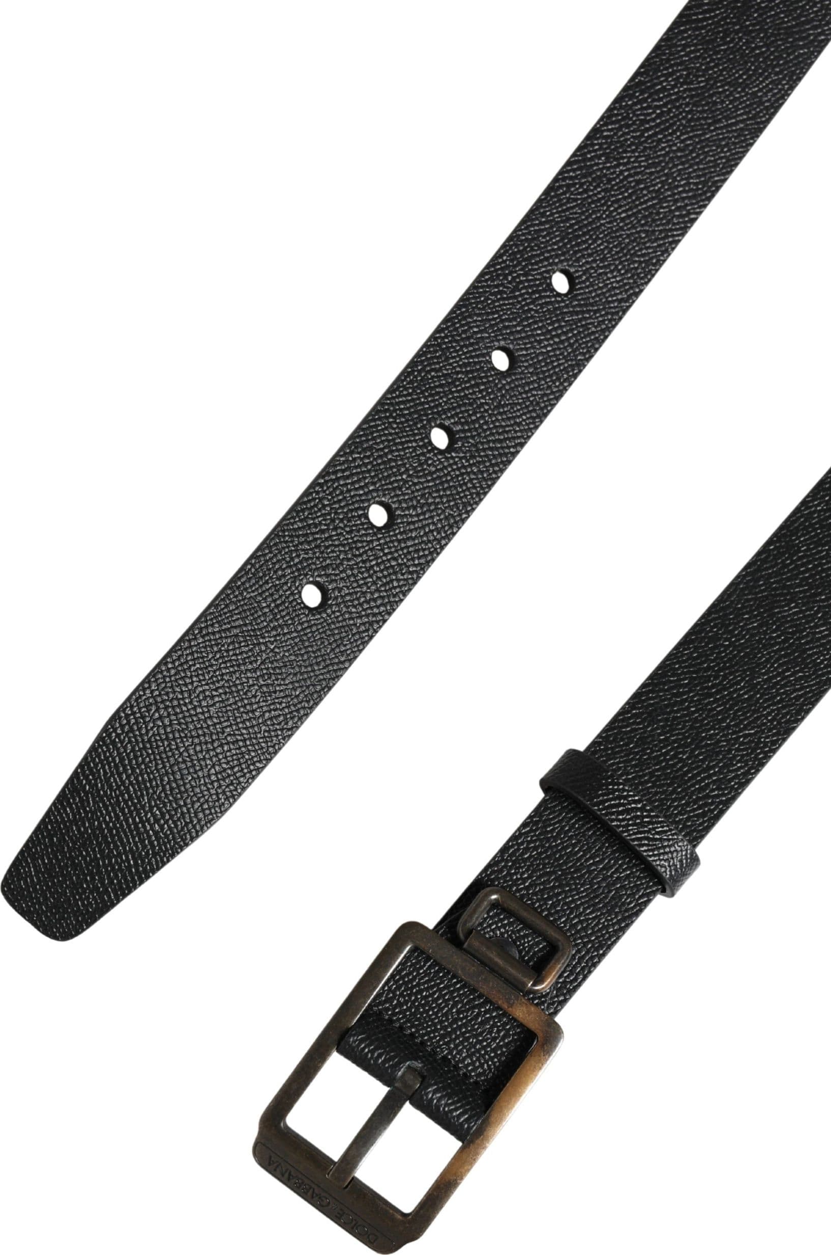 Dolce & Gabbana Black Calf Leather Gold Metal Buckle  Belt - 8