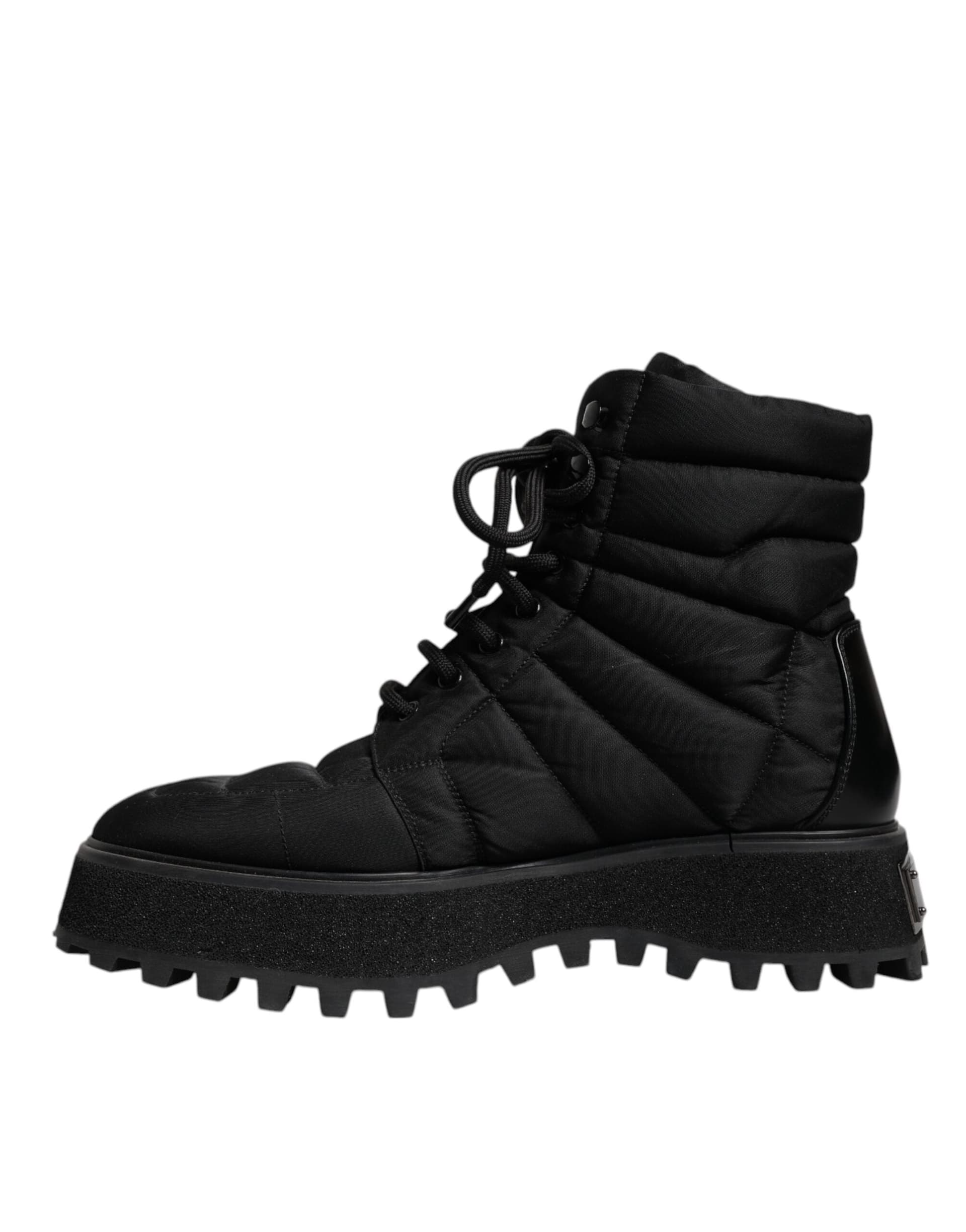Dolce & Gabbana Black Padded Mid Calf Lace Up Boots Shoes - 4