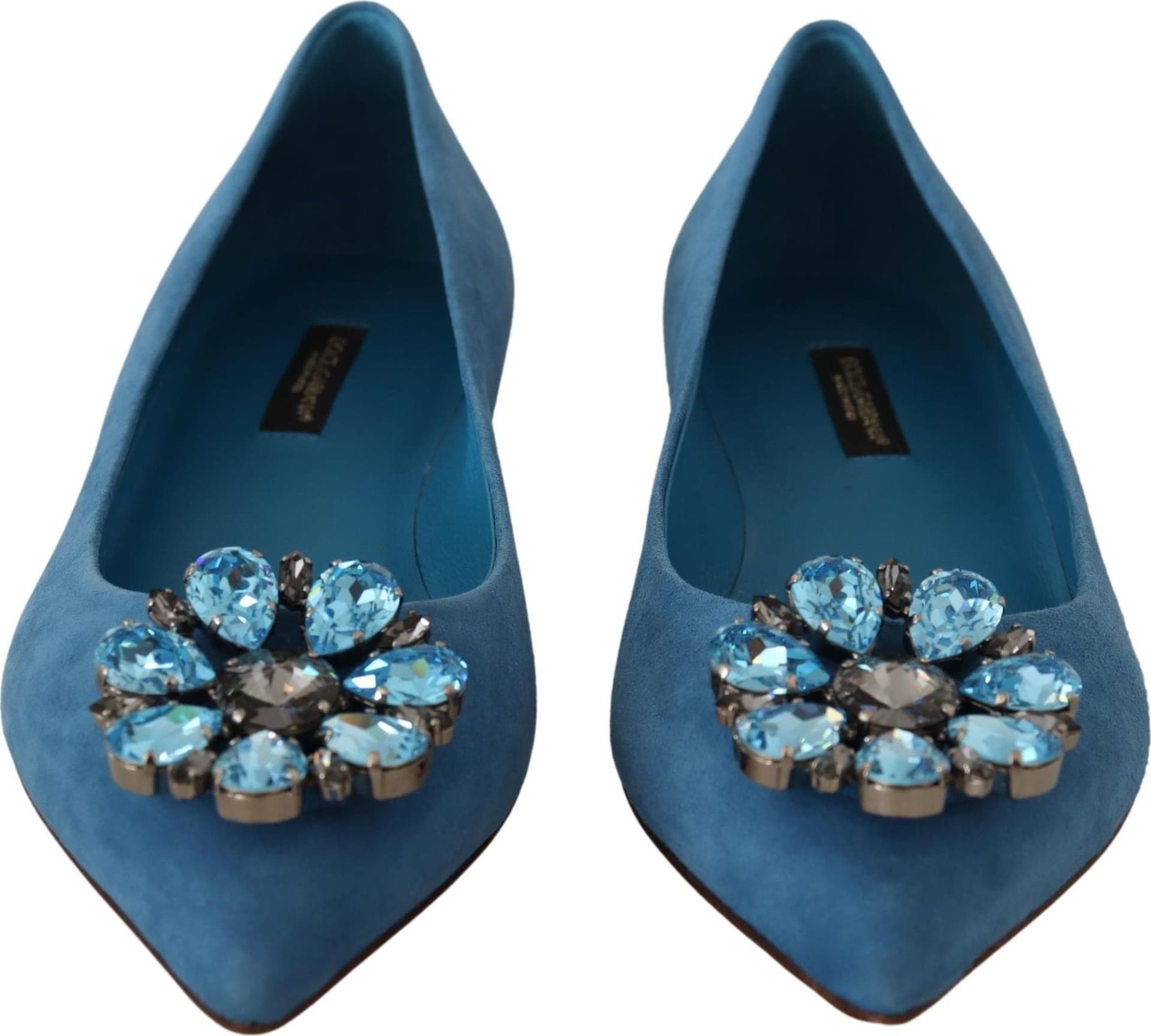 Dolce & Gabbana Blue Suede Crystals Loafers Flats Shoes - 6