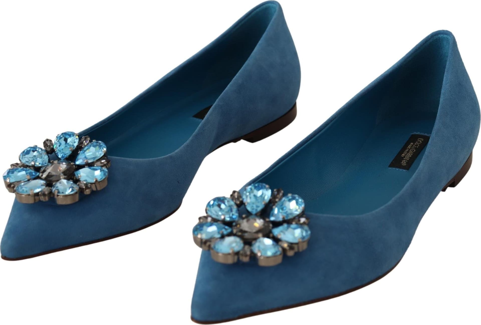 Dolce & Gabbana Blue Suede Crystals Loafers Flats Shoes - 7