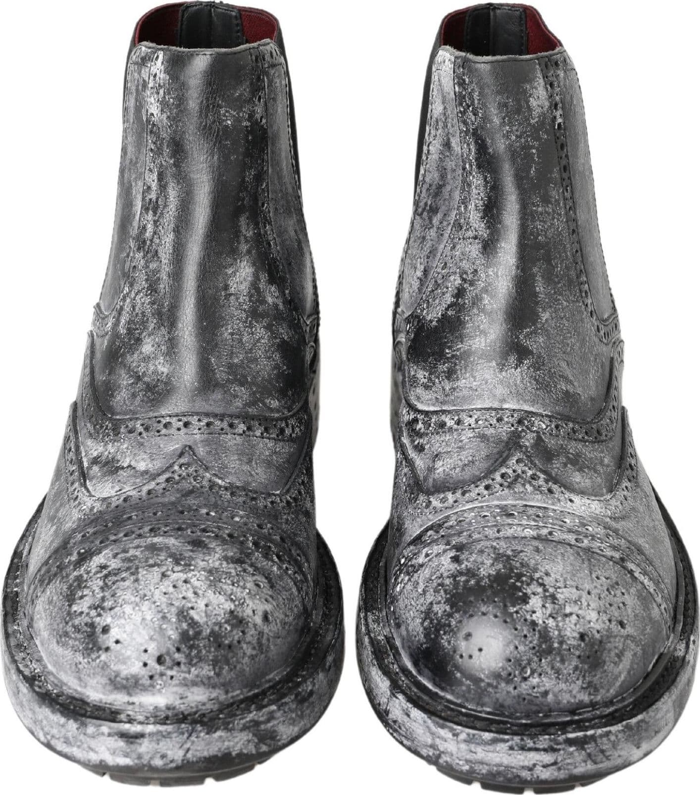 Dolce & Gabbana Black Gray Leather Ankle Boots - 2