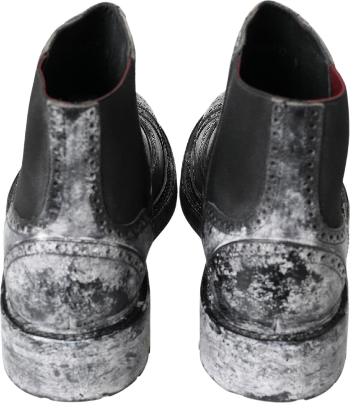 Dolce & Gabbana Black Gray Leather Ankle Boots - 3