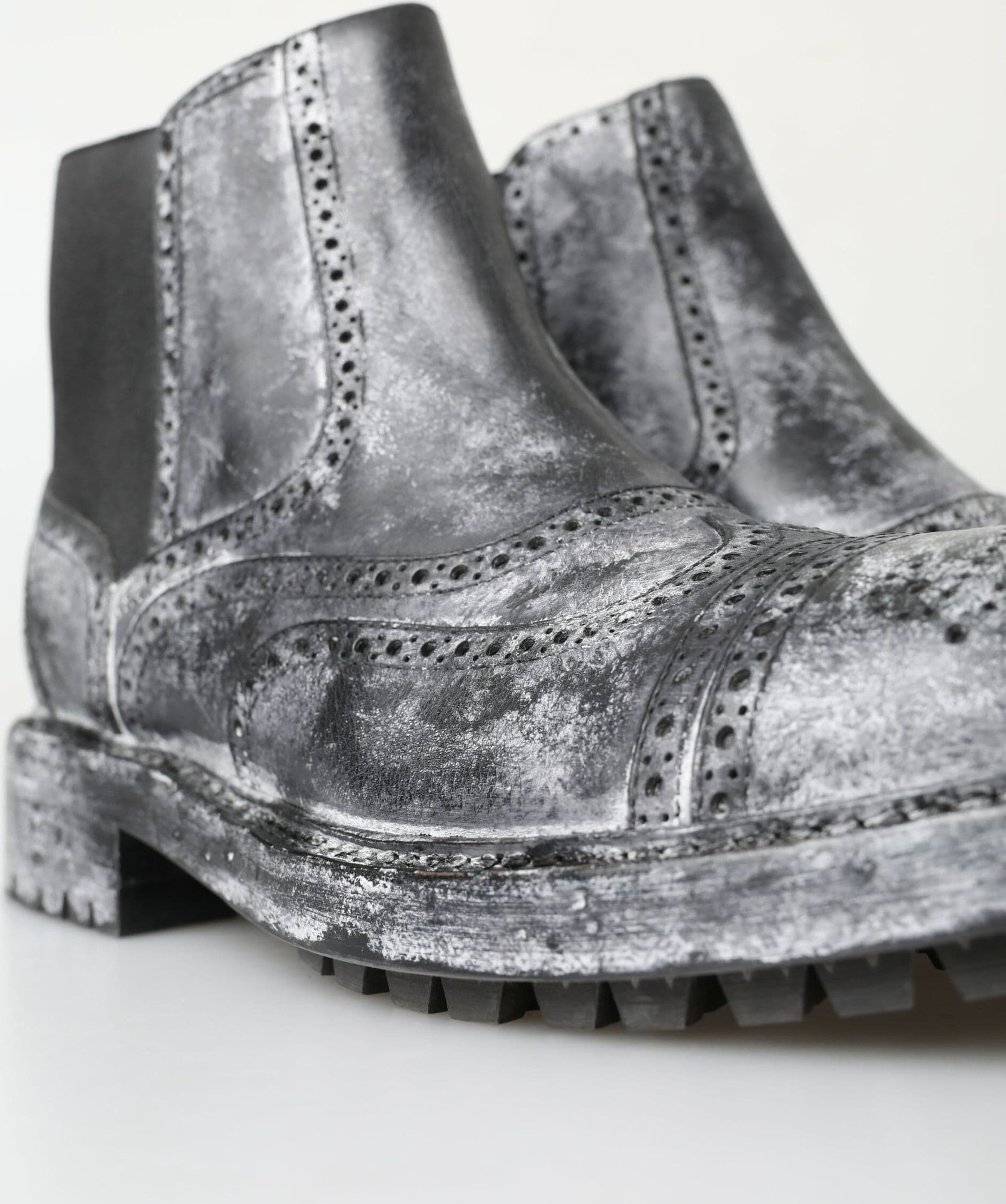 Dolce & Gabbana Black Gray Leather Ankle Boots - 4
