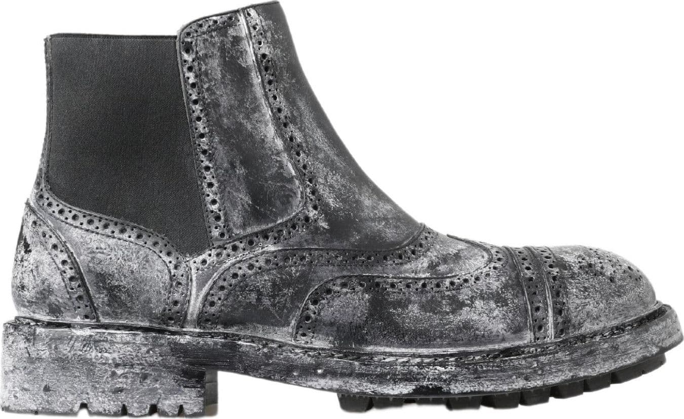 Dolce & Gabbana Black Gray Leather Ankle Boots - 5