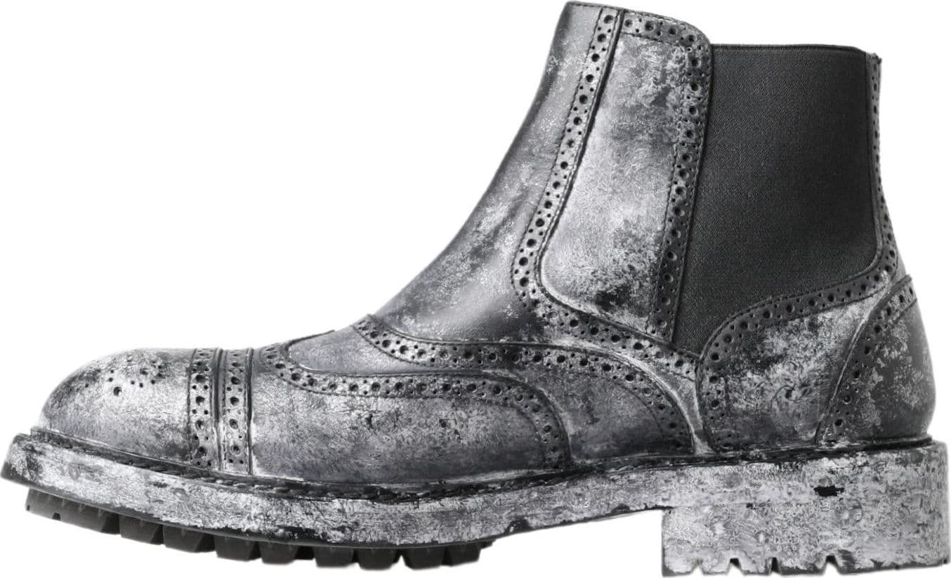 Dolce & Gabbana Black Gray Leather Ankle Boots - 6
