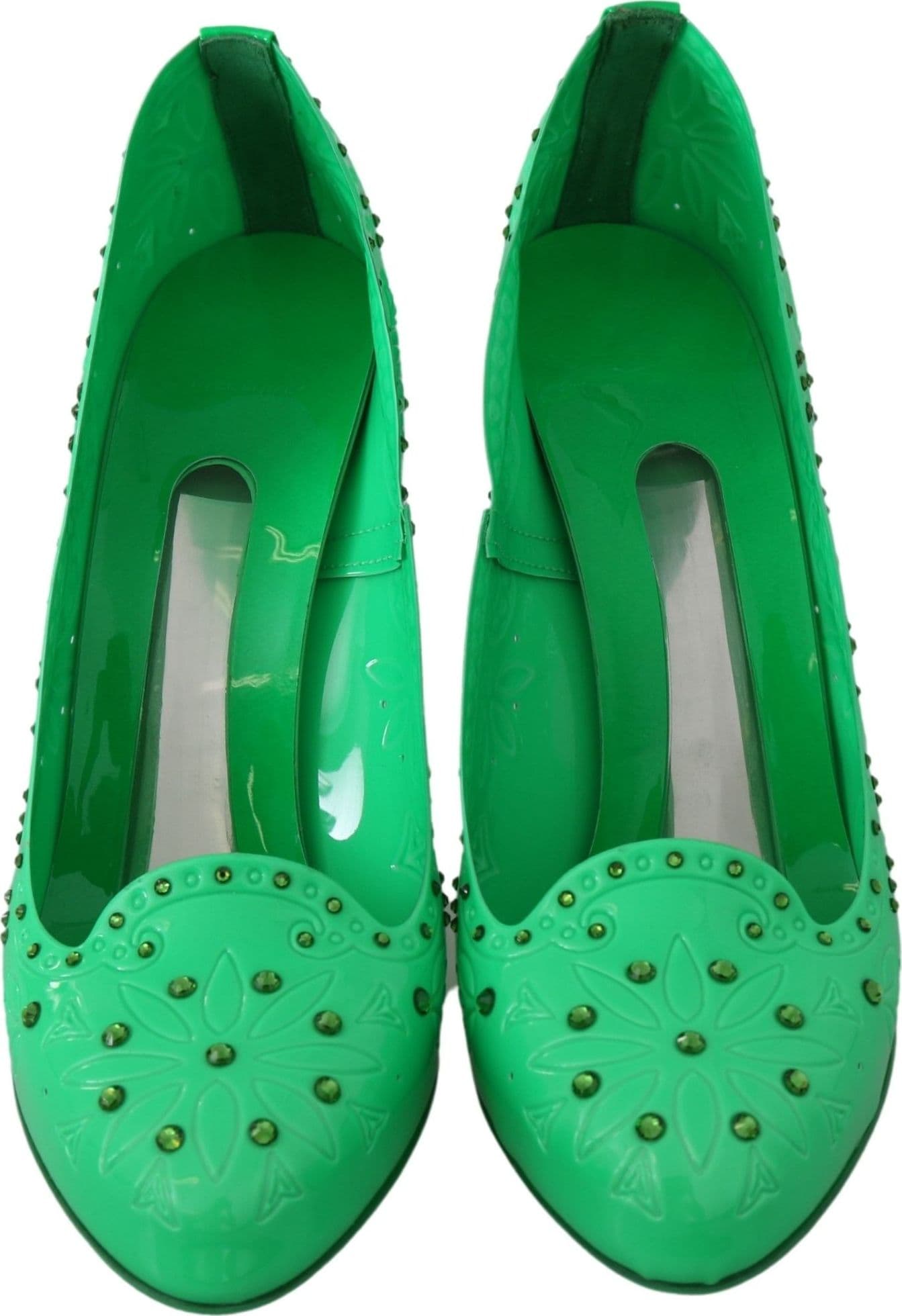 Dolce & Gabbana Green Crystal Floral CINDERELLA Heels Shoes - 3
