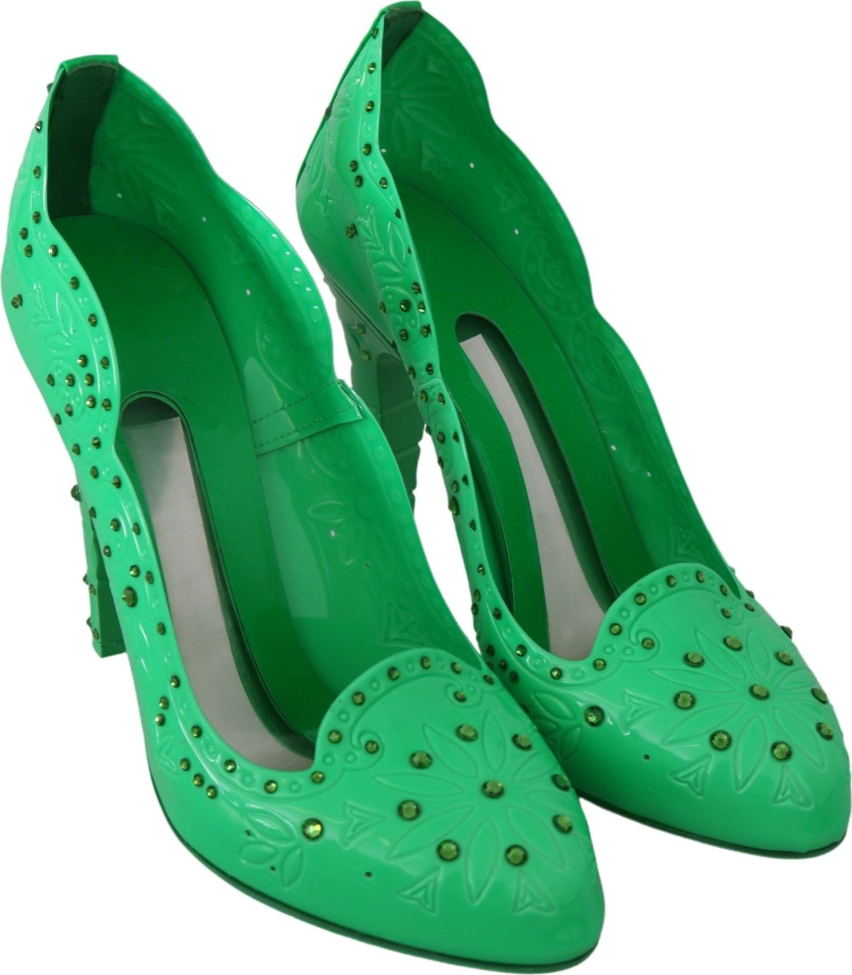 Dolce & Gabbana Green Crystal Floral CINDERELLA Heels Shoes - 4