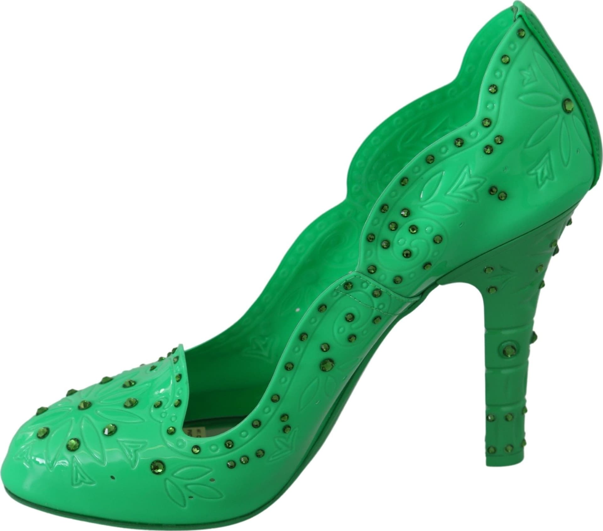 Dolce & Gabbana Green Crystal Floral CINDERELLA Heels Shoes - 6