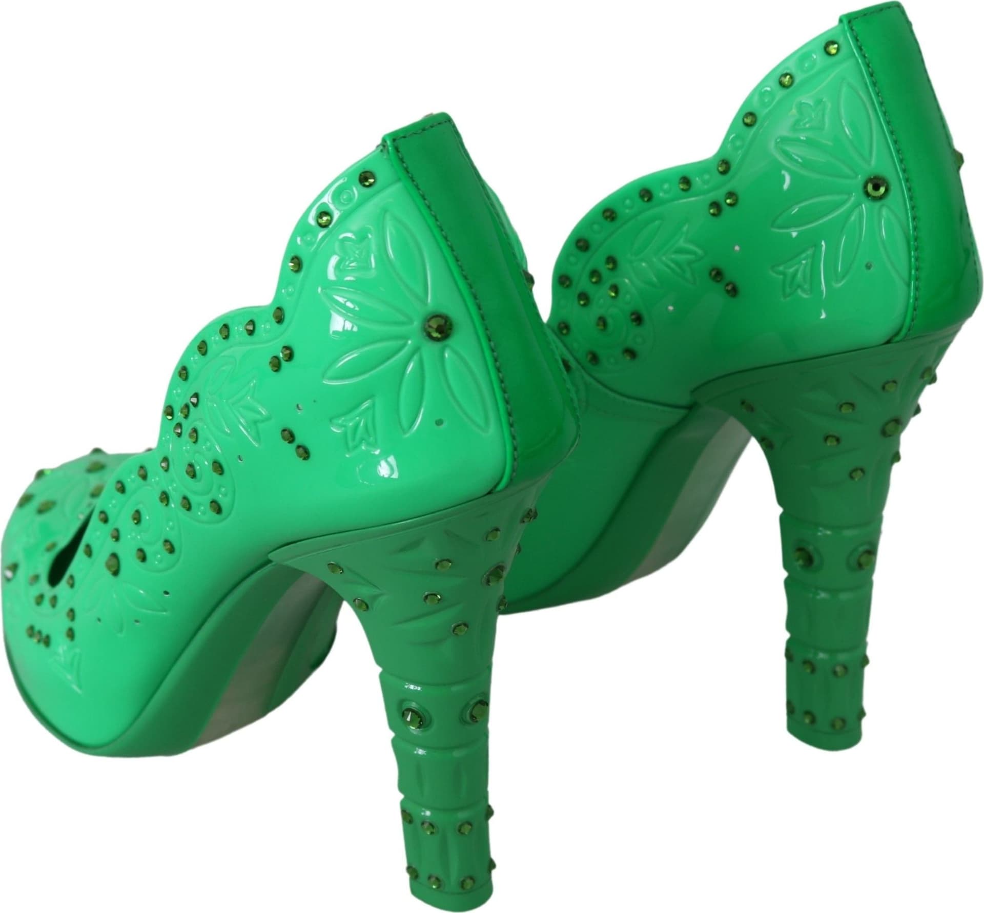 Dolce & Gabbana Green Crystal Floral CINDERELLA Heels Shoes - 8