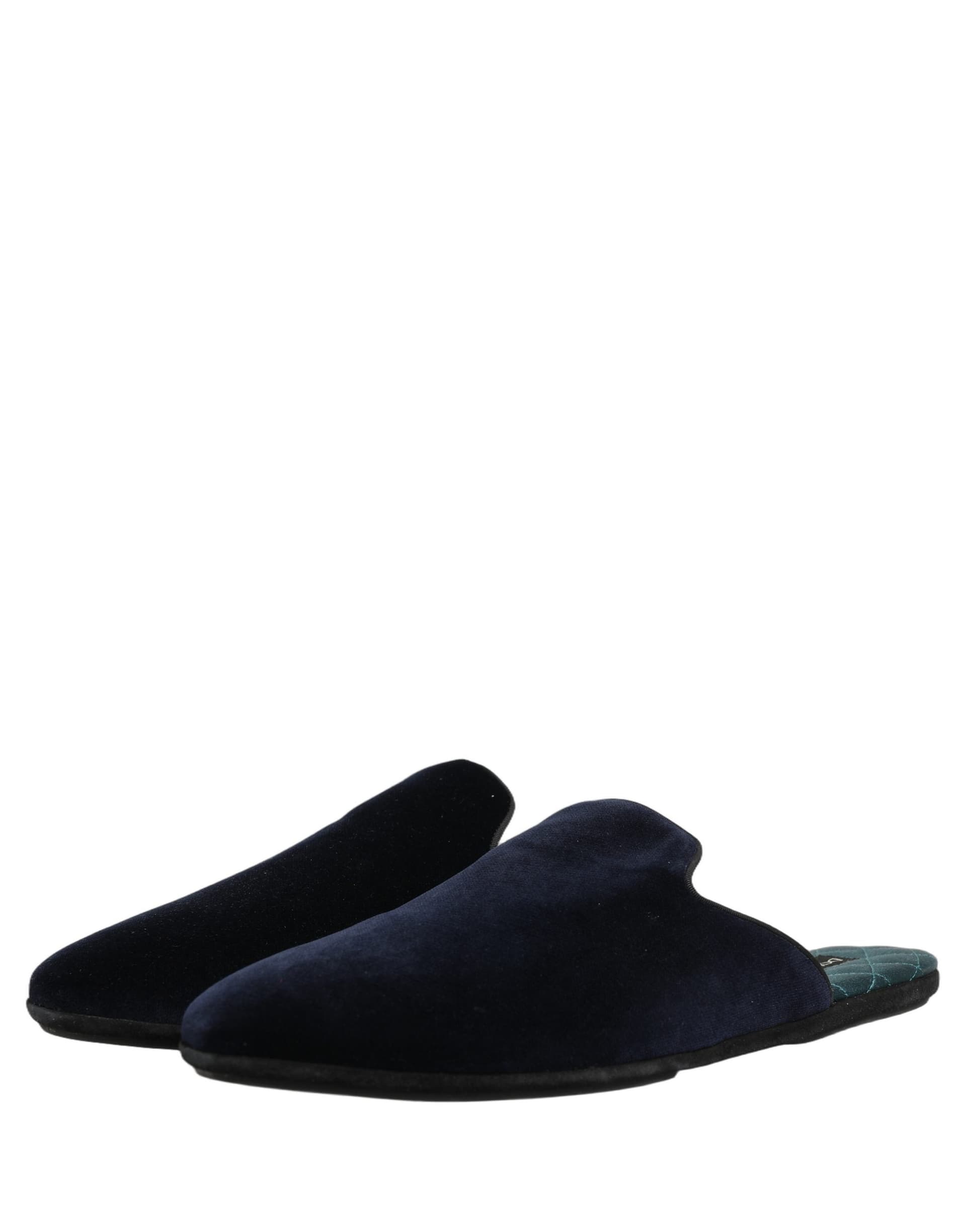 Dolce & Gabbana Dark Blue Suede Slides Flat Slipper Men Shoes - 2
