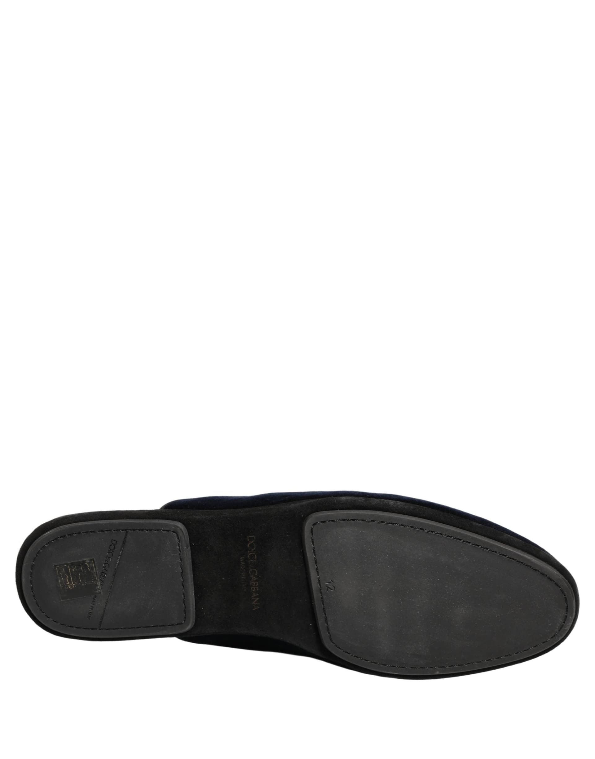 Dolce & Gabbana Dark Blue Suede Slides Flat Slipper Men Shoes - 7