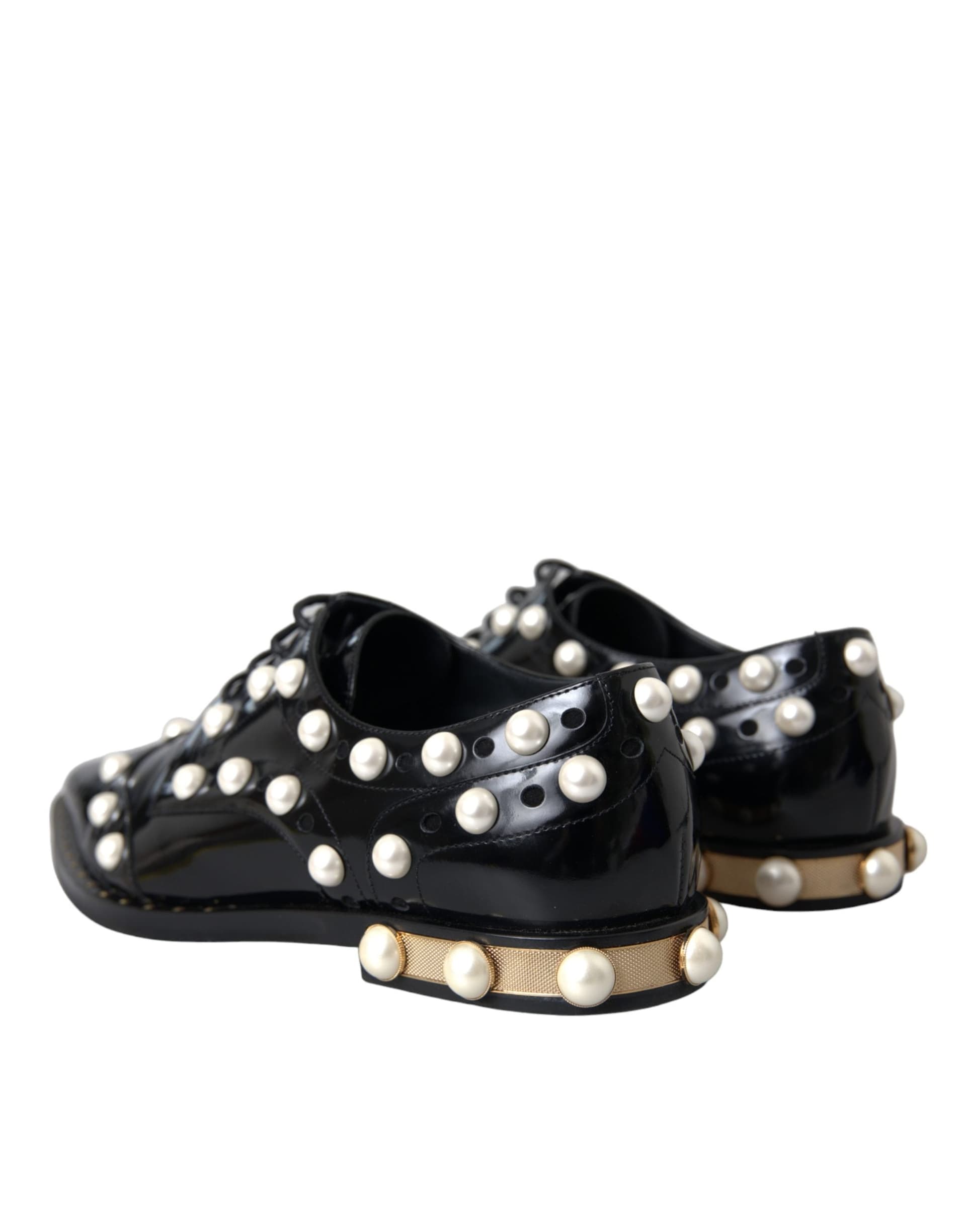 Dolce & Gabbana Black Leather Faux Pearl Dress Brogue Shoes - 3