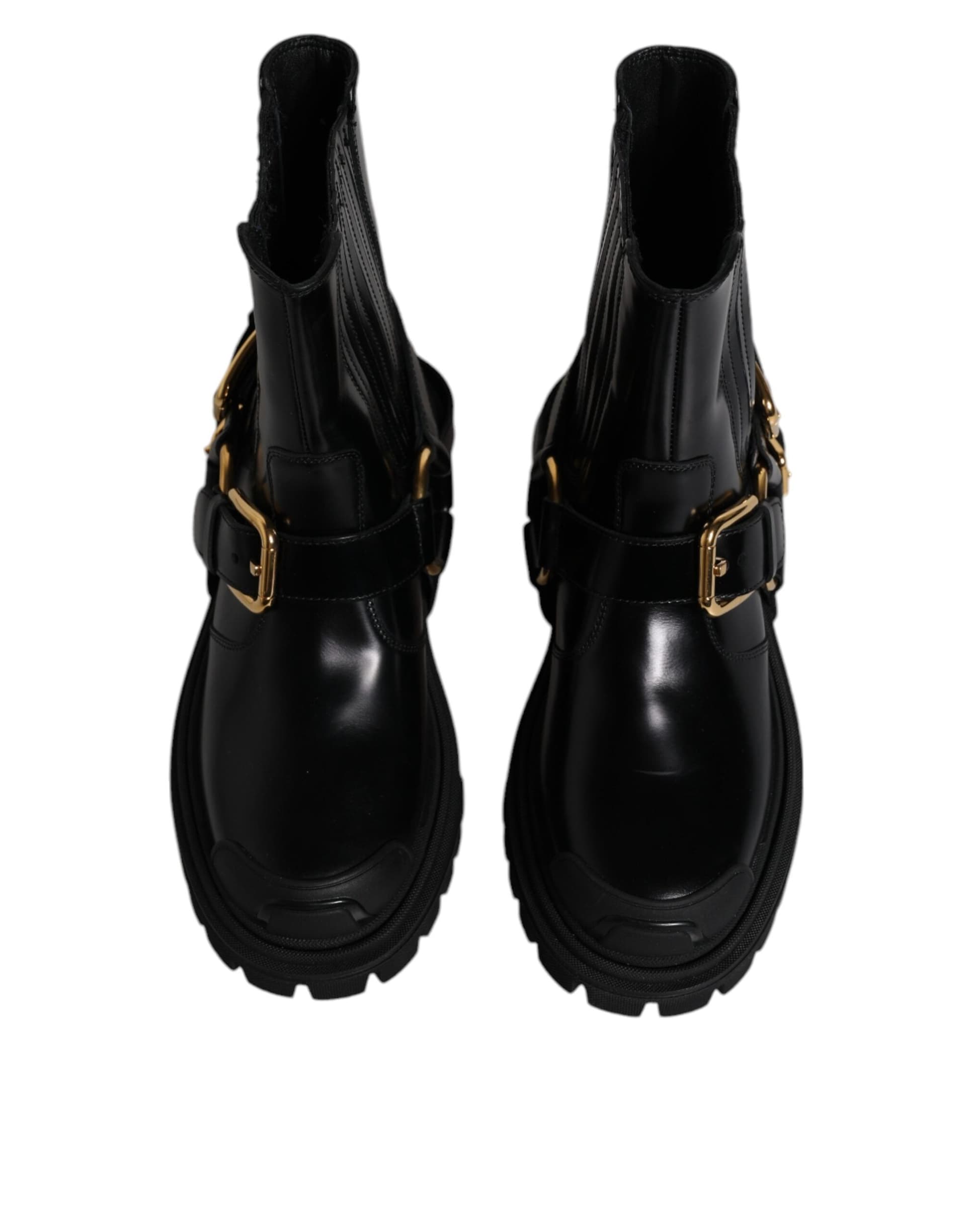 Dolce & Gabbana Black Leather Slip On Stretch Trekking Boots Shoes - 2