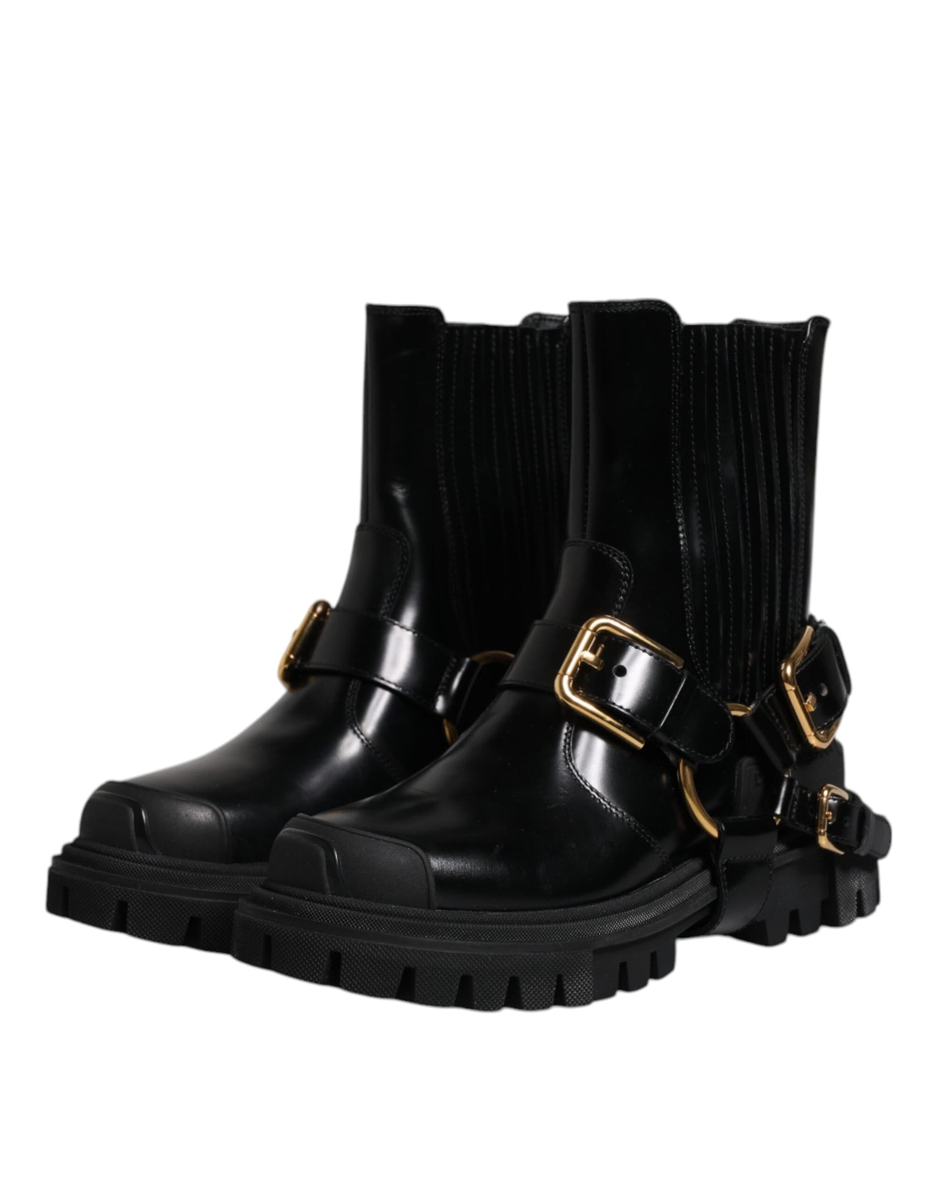 Dolce & Gabbana Black Leather Slip On Stretch Trekking Boots Shoes - 3
