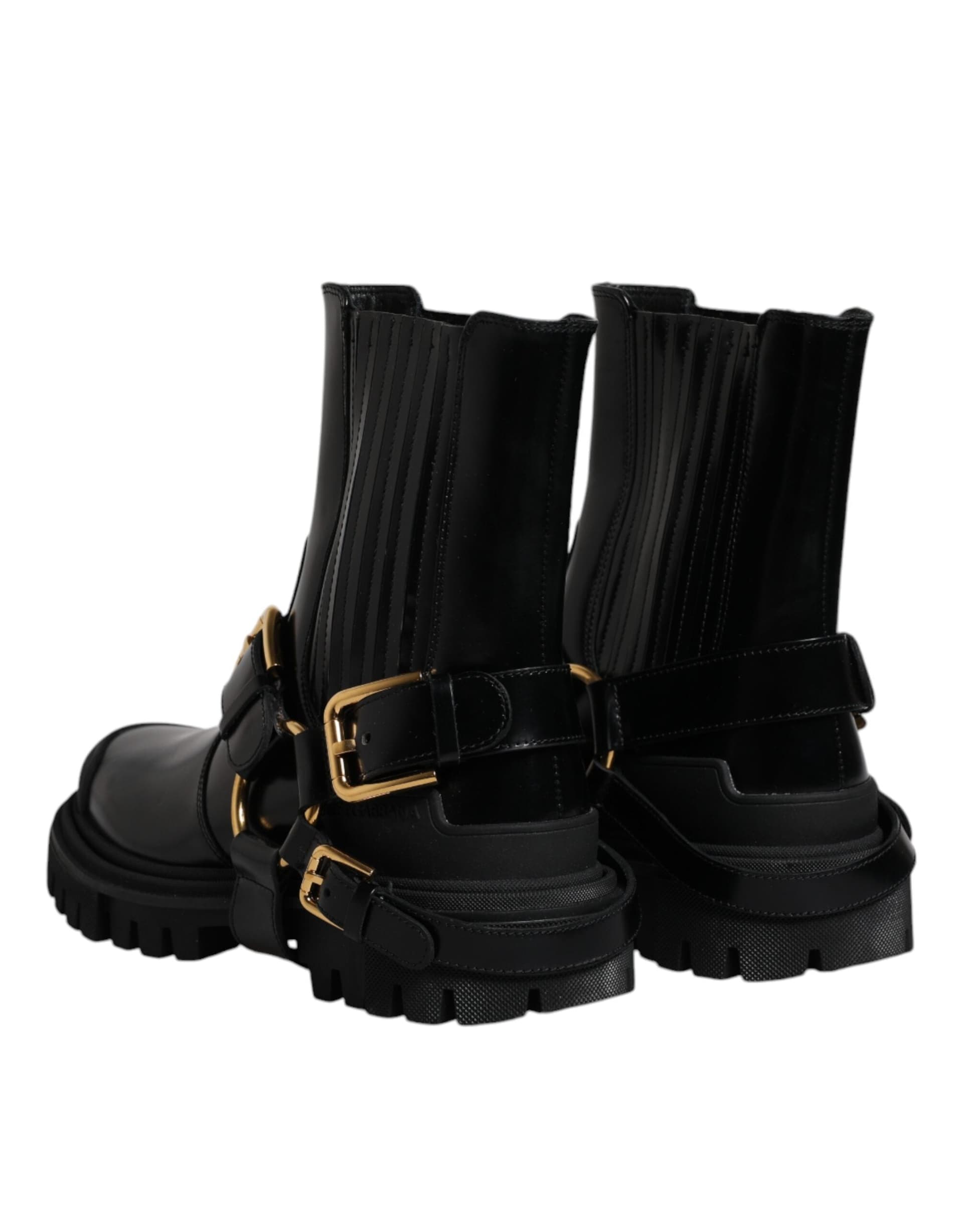 Dolce & Gabbana Black Leather Slip On Stretch Trekking Boots Shoes - 4