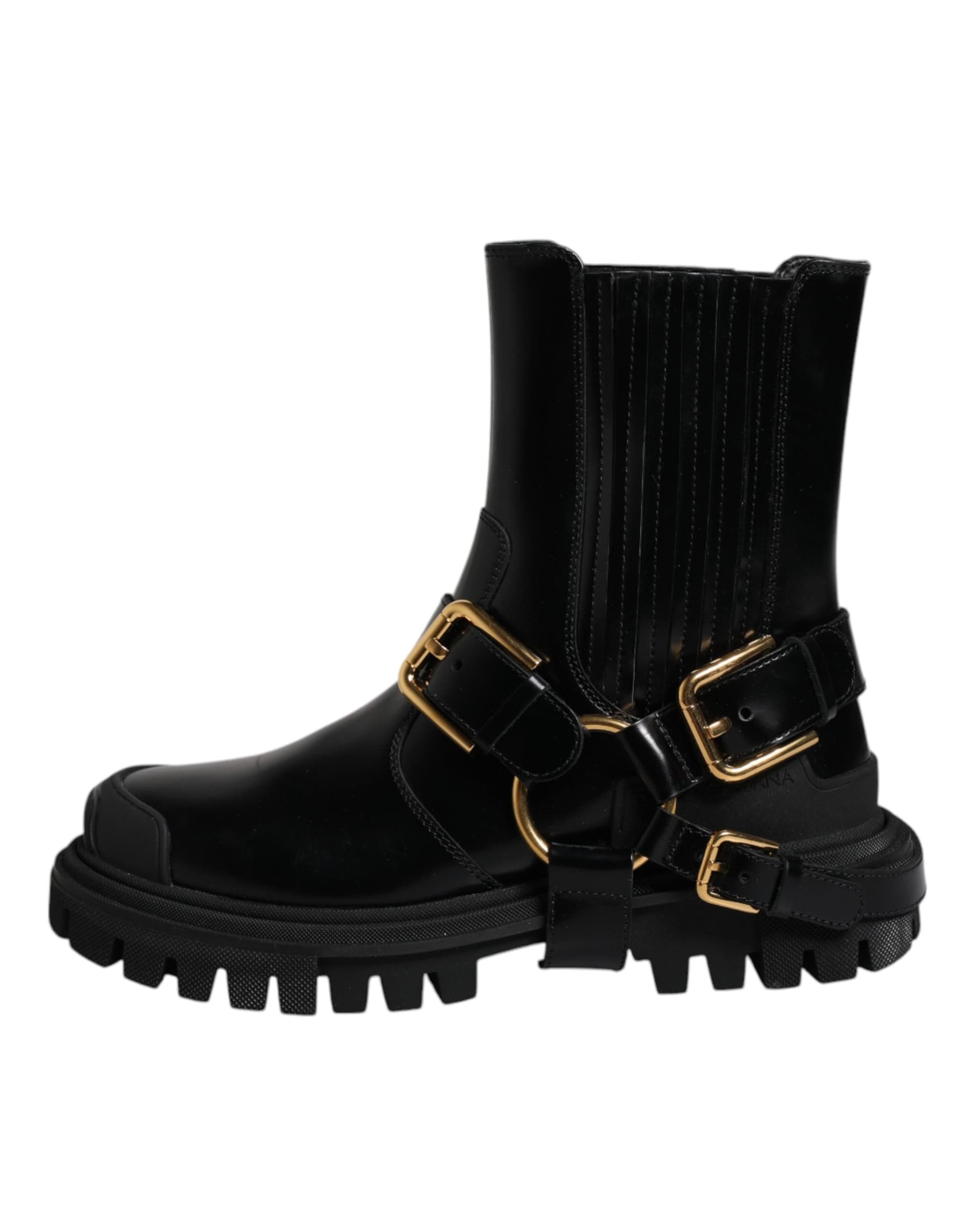 Dolce & Gabbana Black Leather Slip On Stretch Trekking Boots Shoes - 5