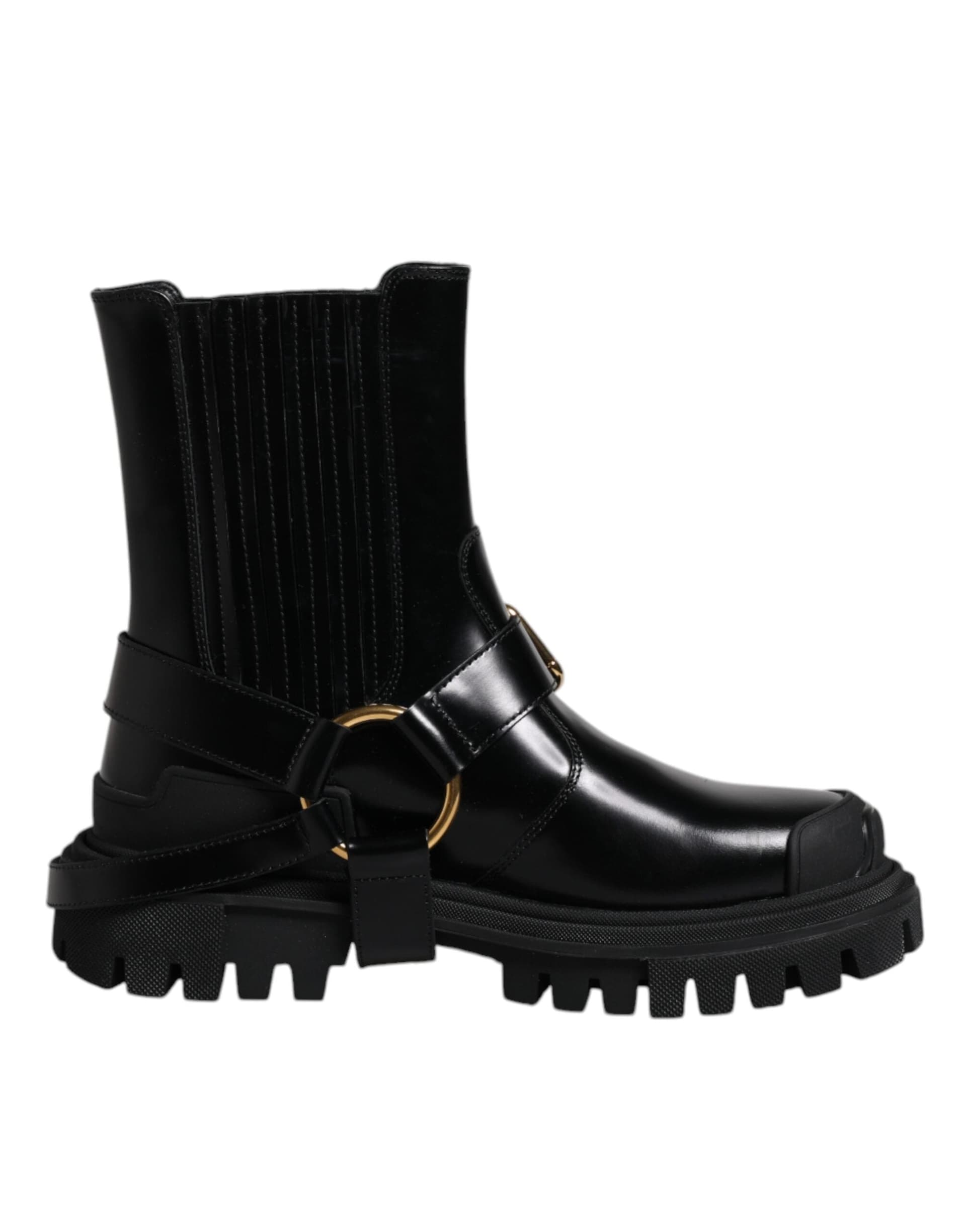 Dolce & Gabbana Black Leather Slip On Stretch Trekking Boots Shoes - 6
